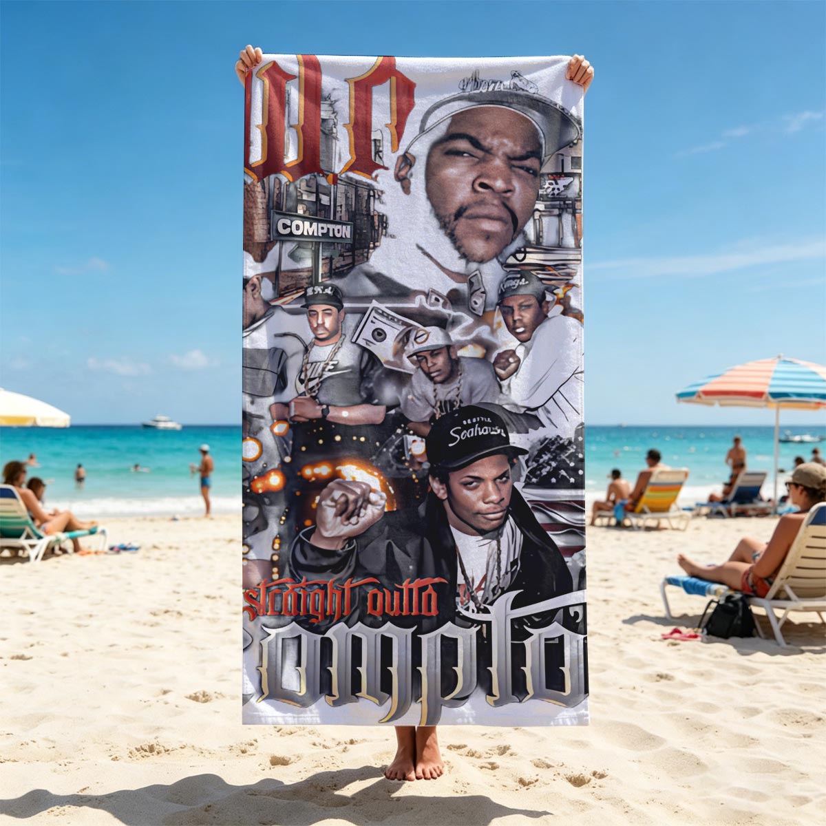N.W.A Straight Outta Compton: Ice Cube, Dr. Dre, Eazy-E, MC Ren, DJ Yella, and the Compton Rap Legacy - Beach towels