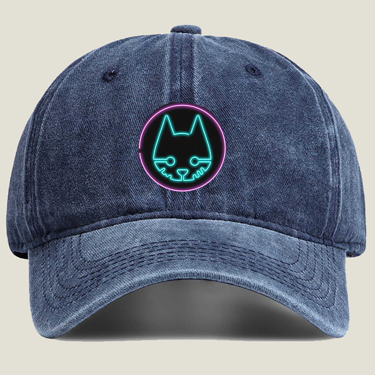 Neon Cat Logo - Washed Denim - Baseball Cap