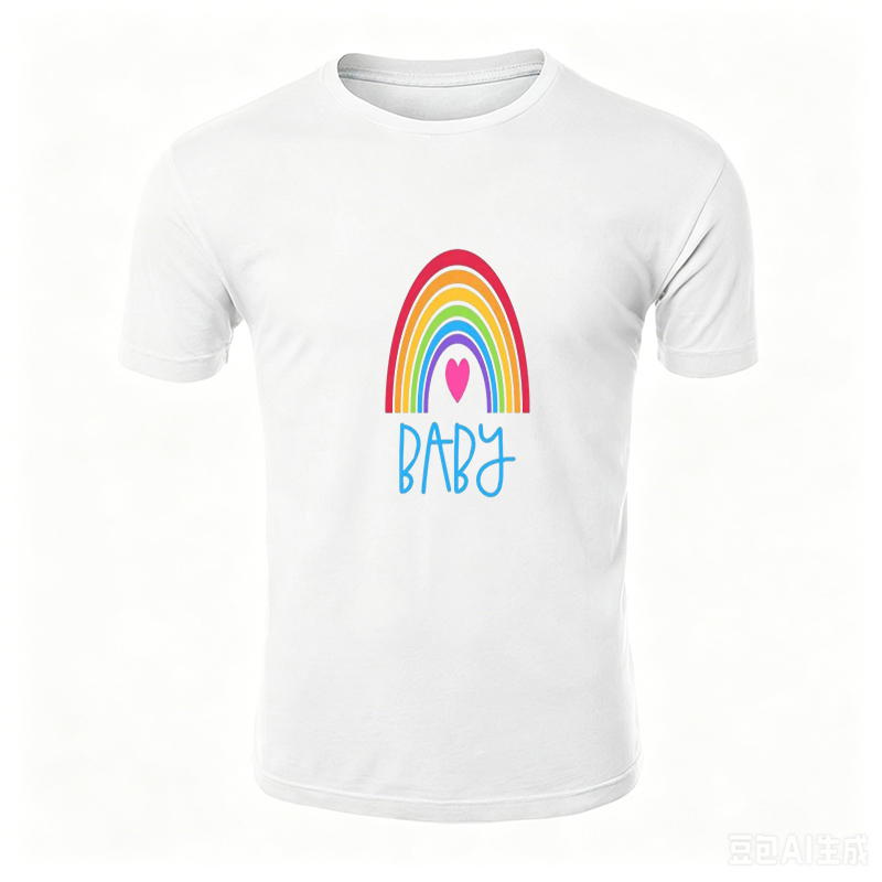 Unisex Classic T-Shirt Rainbow Heart Baby Print Design Unisex Classic T-Shirt for Casual Wear, Outdoor Activities, and Everyday Style - Perfect for Teens, Young Adults, and Trendy Fashion Lovers