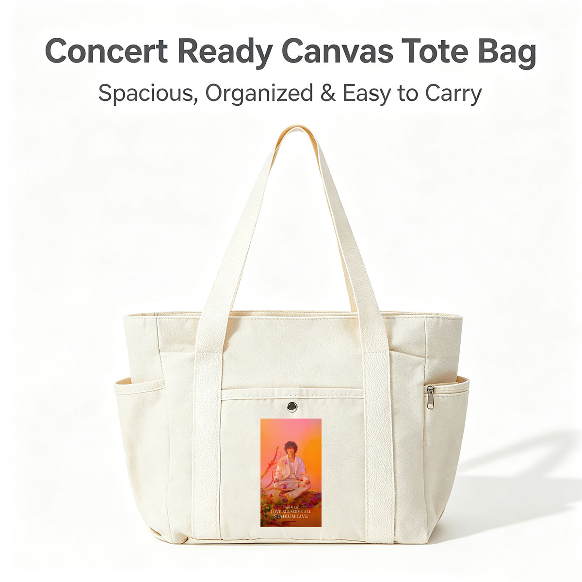 Fujii Kaze Meditating in a Vibrant Floral Landscape with Warm Sunset Background - Multi-pocket bags