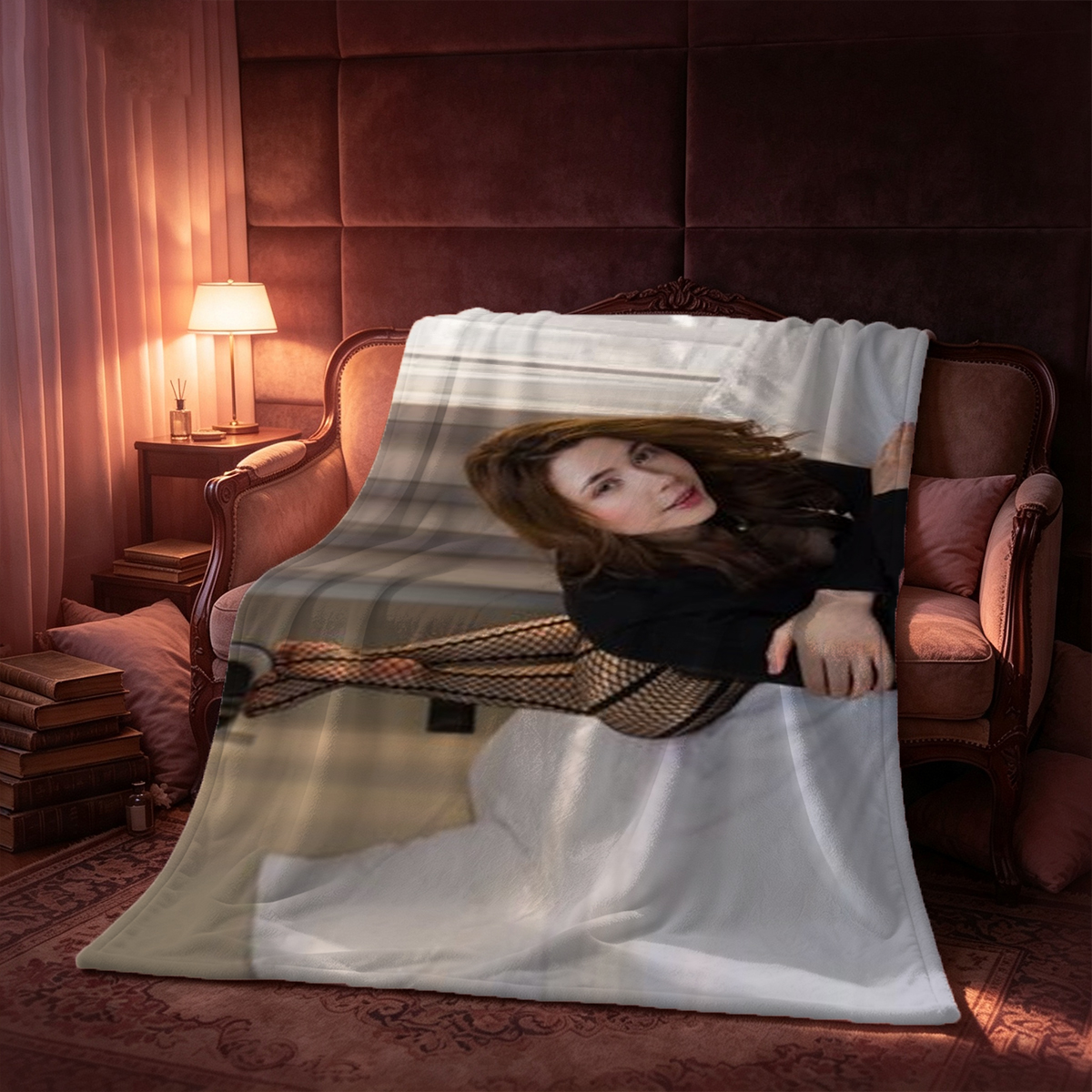 Nude Redhead Lying Seductively on Bed - Blanket