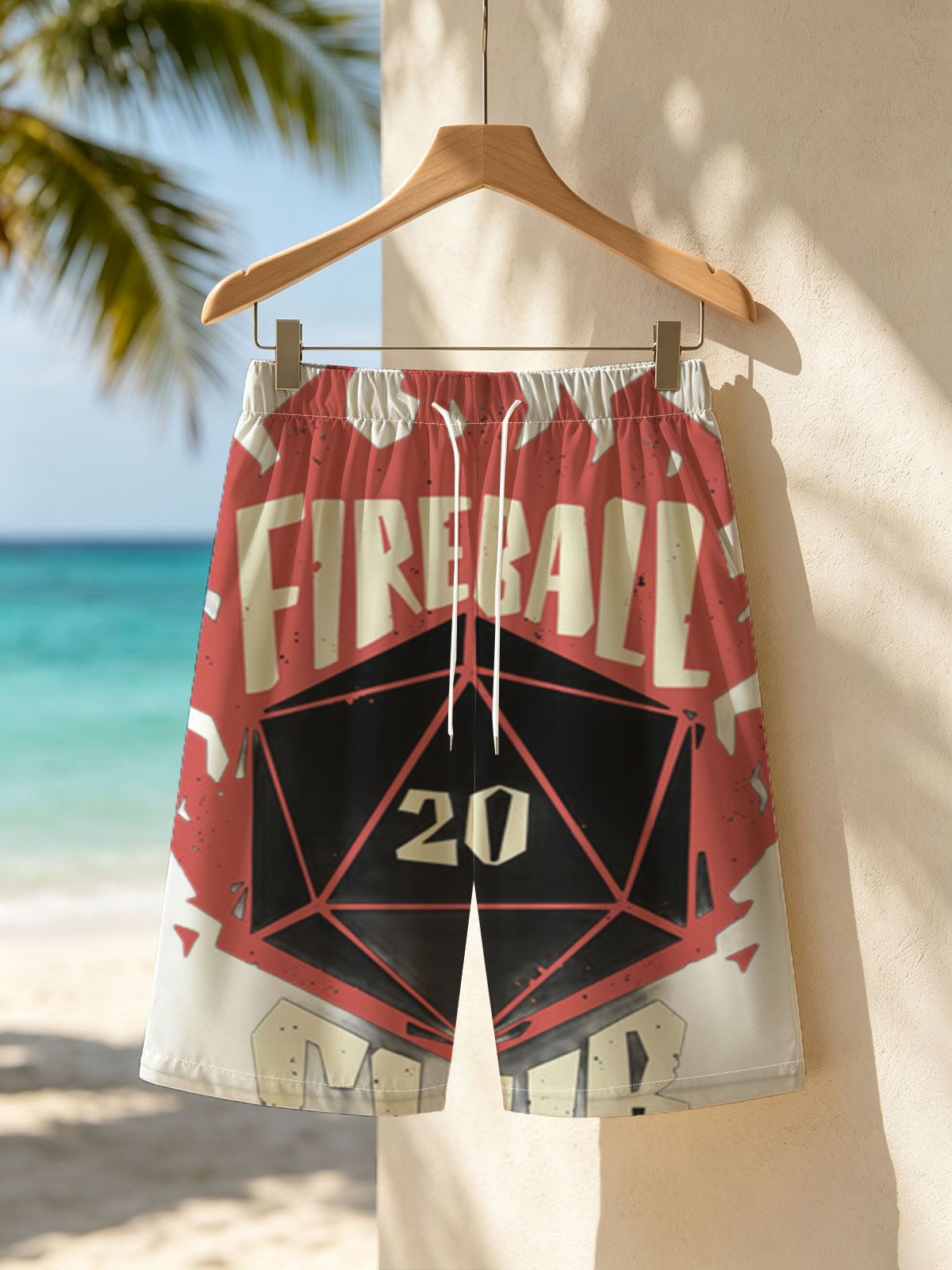 Fireball Club: D20 Dice with Fiery Design -  Beach shorts