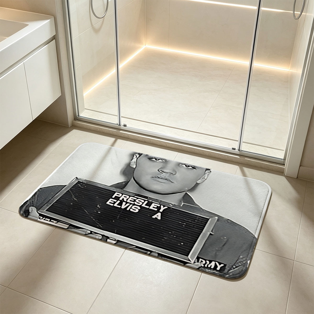 Elvis Presley Army Mugshot 1958 - Flannel floor mat
