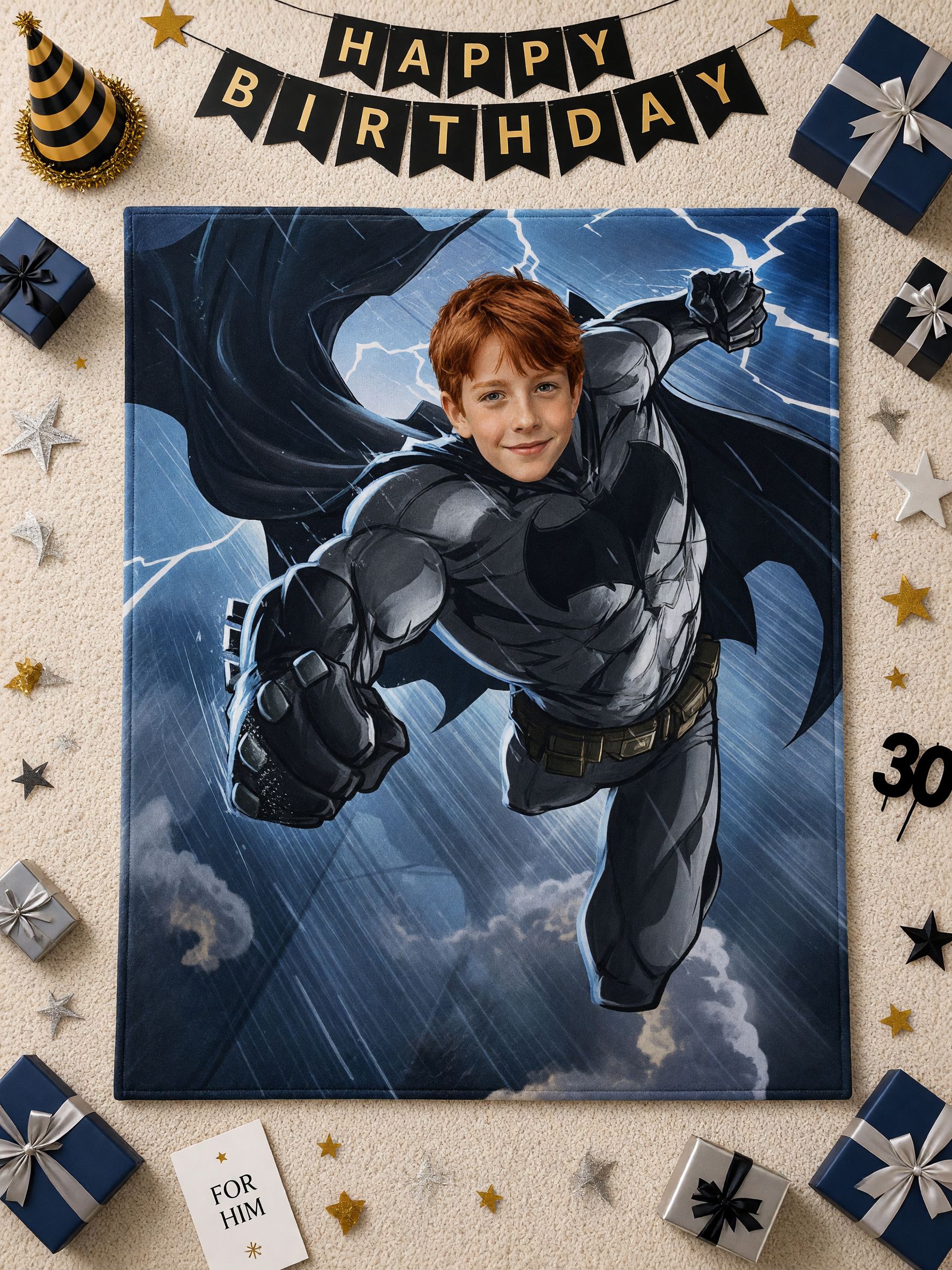 Custom Face Superhero Flannel Blanket Personalized Photo Throw Cozy Anti-Pilling Fleece Bed Couch Travel Gift