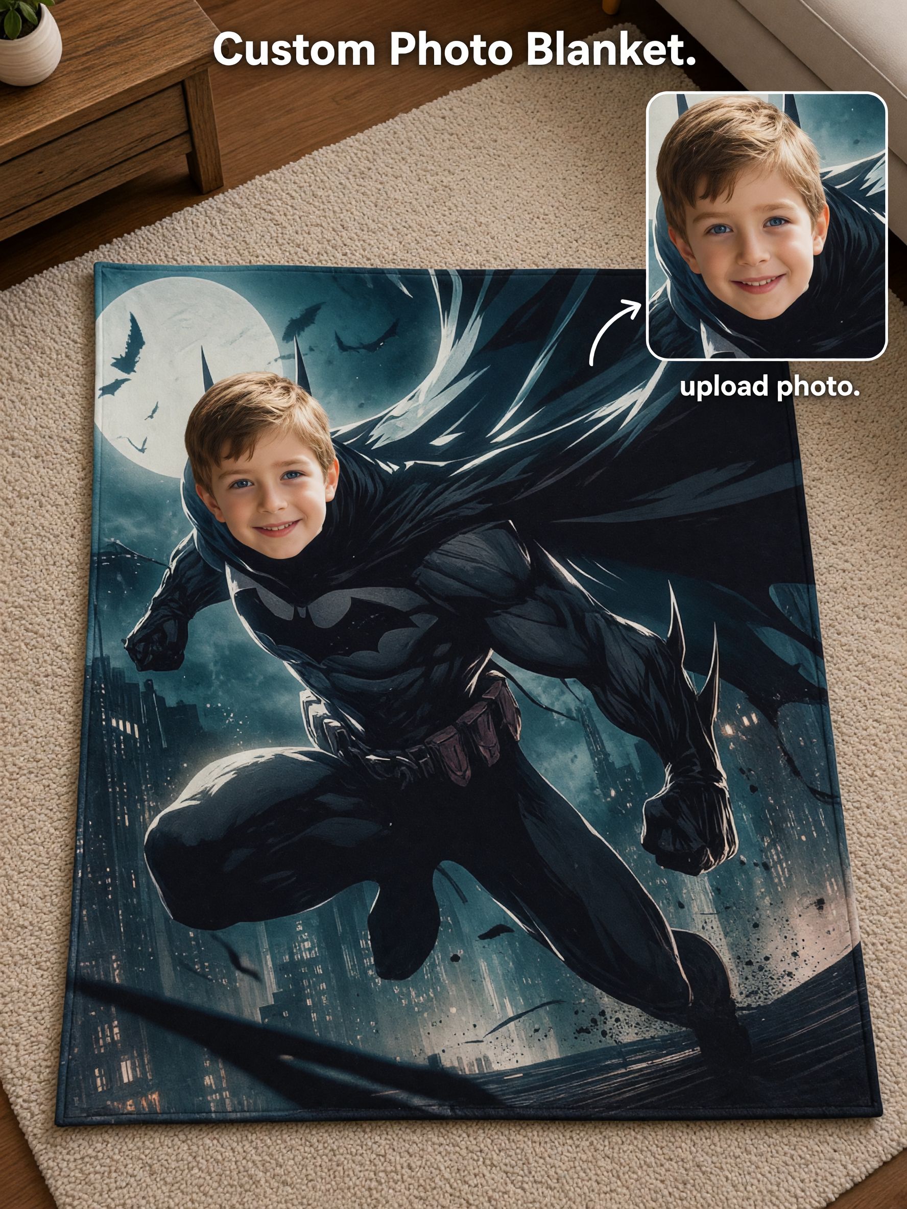 Personalized Superhero Face Photo Blanket Ultra Soft Anti-Pilling Flannel Throw Fleece Ideal Custom Gift