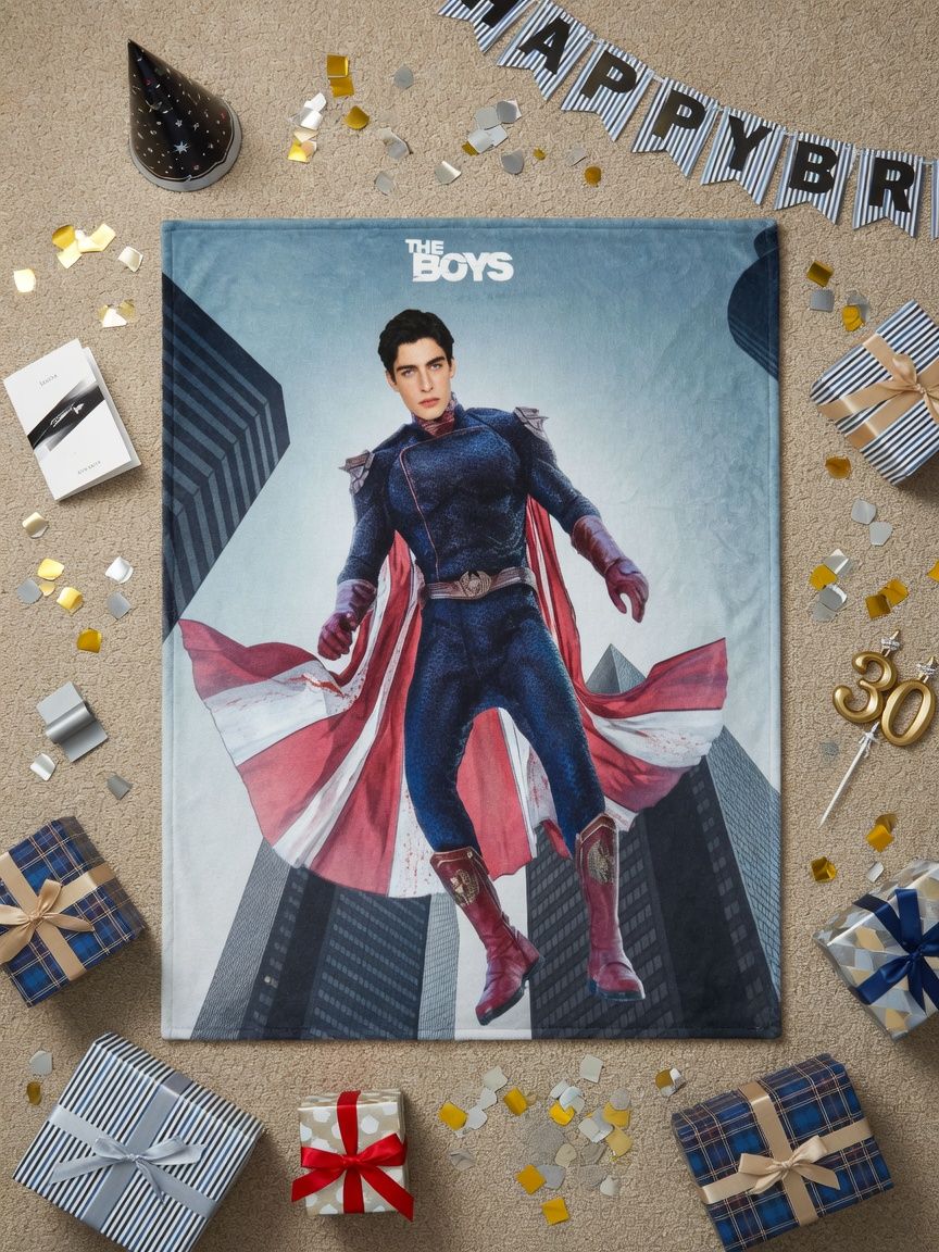 Custom Face Superhero Photo Blanket Personalized Flannel Fleece Throw Lightweight Warm Bed Sofa Gift for Him and Fans