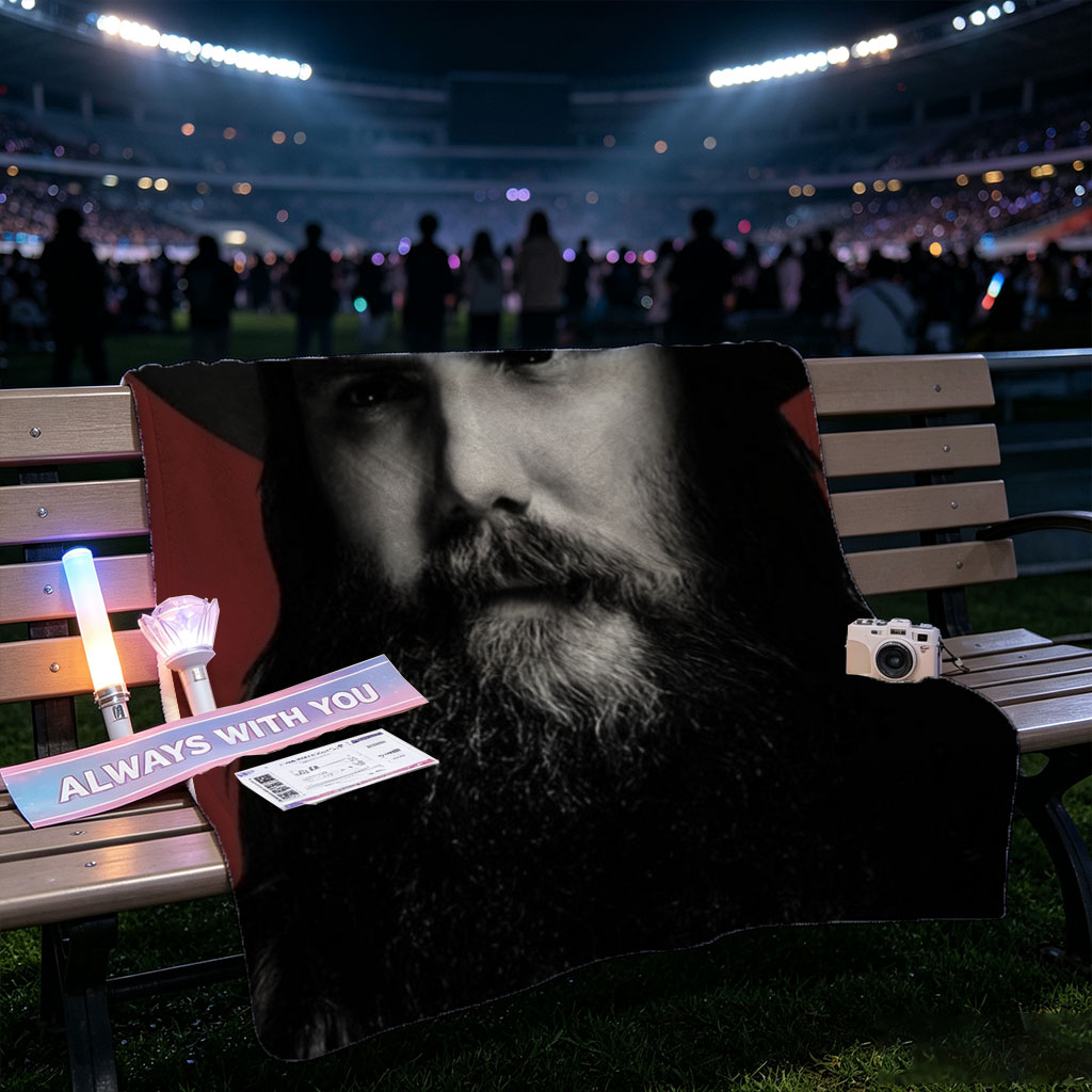 Chris Stapleton in a Cowboy Hat with a Bearded Portrait Against a Red Background - Blankets