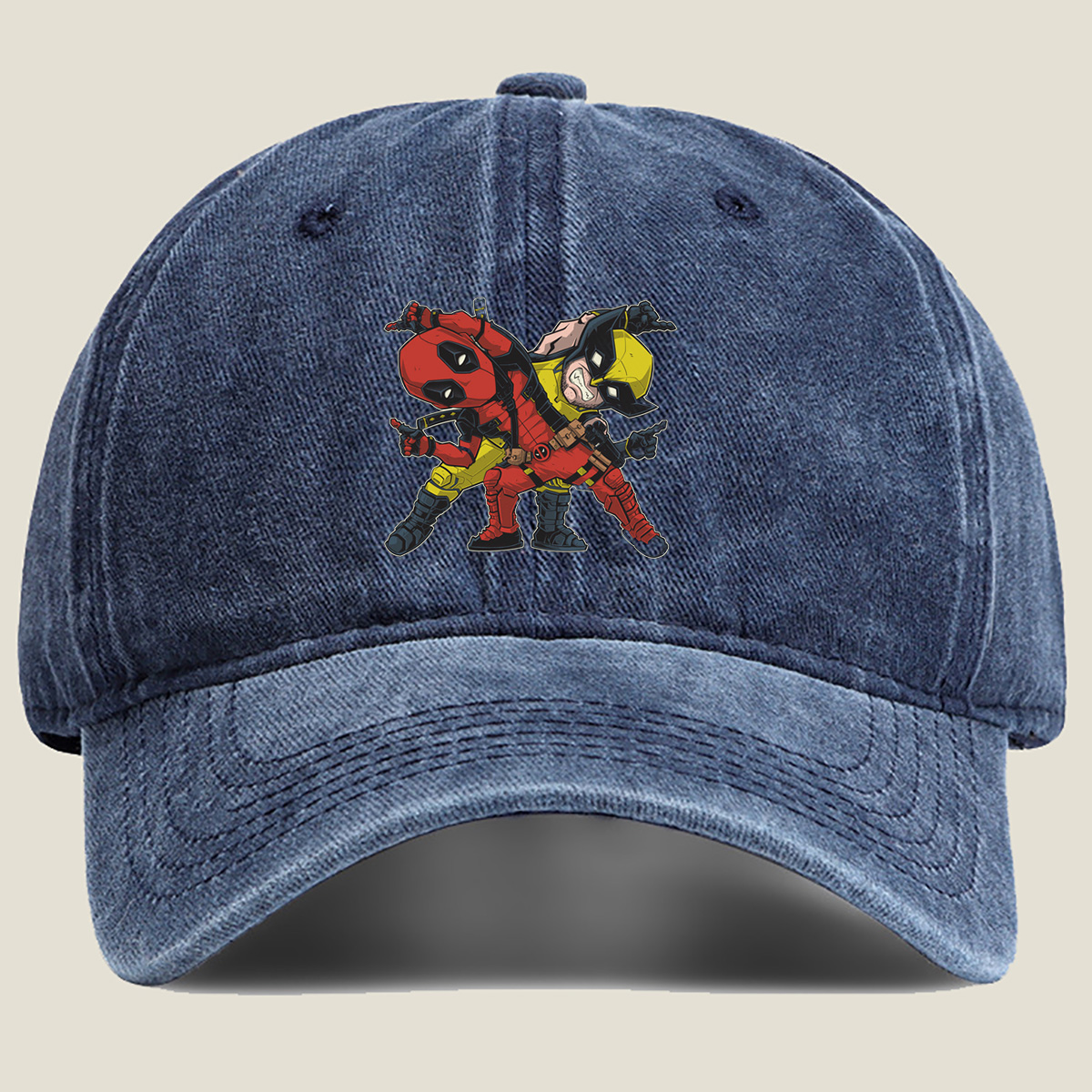 Deadpool and Wolverine Chibi Art - Washed Denim - Baseball Cap