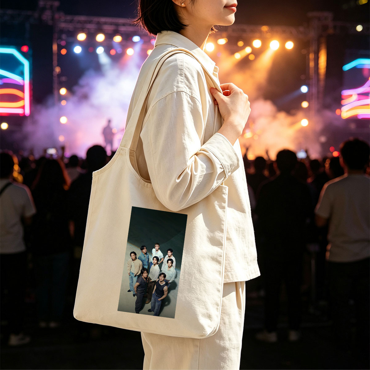 SEVENTEEN Group Photo on a Minimalist Background with Casual Outfits and Confident Poses - Canvas shoulder bags/