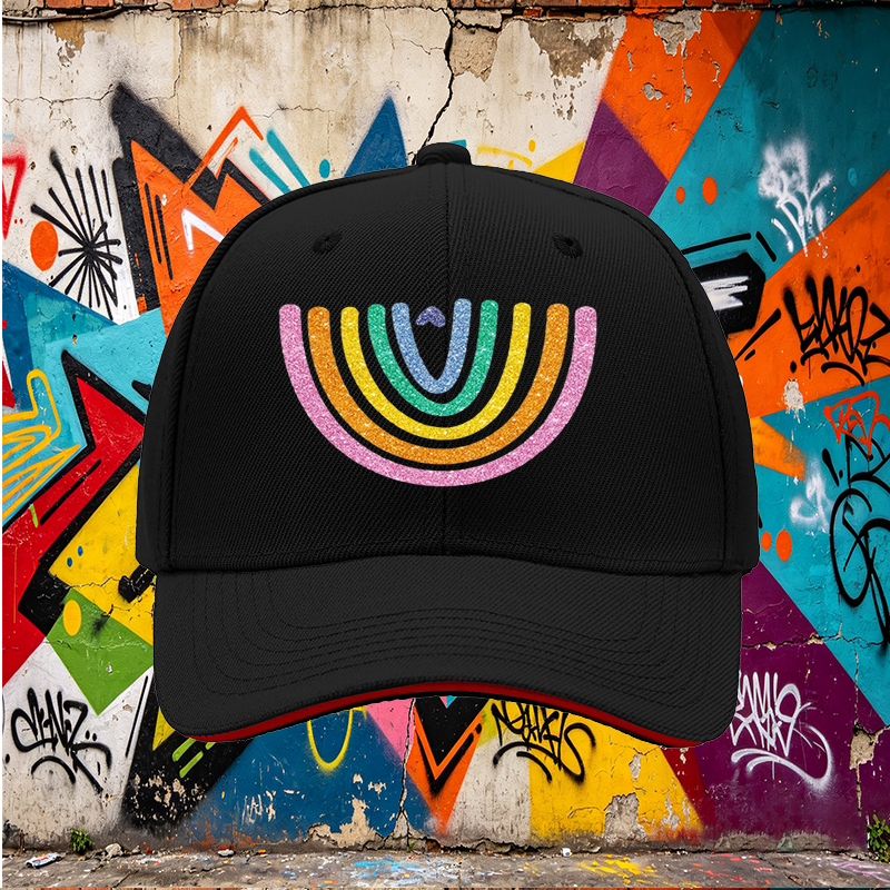 Unisex Classic Sandwich Hat with Glitter Rainbow Heart Print | Perfect for Outdoor Activities, Beach, Festival, and Daily Wear | Ideal for Adults Seeking Fun and Vibrant Style