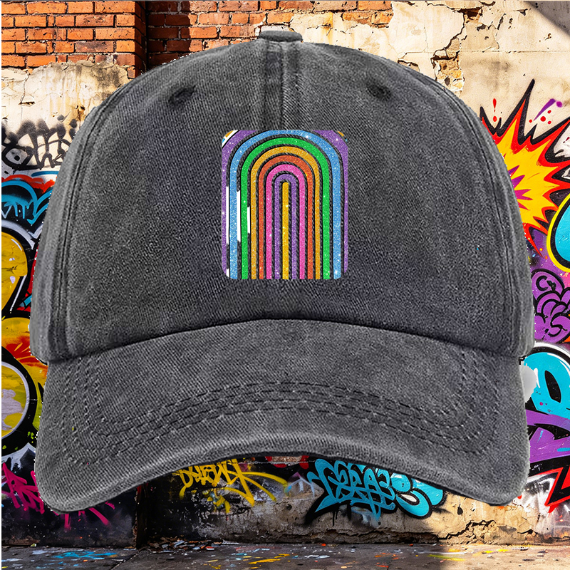 Men's Printed Washed Cap Rainbow Glitter Pattern Casual Round Brim Summer Lightweight Hat for Outdoor Activities and Streetwear Fashion Adults