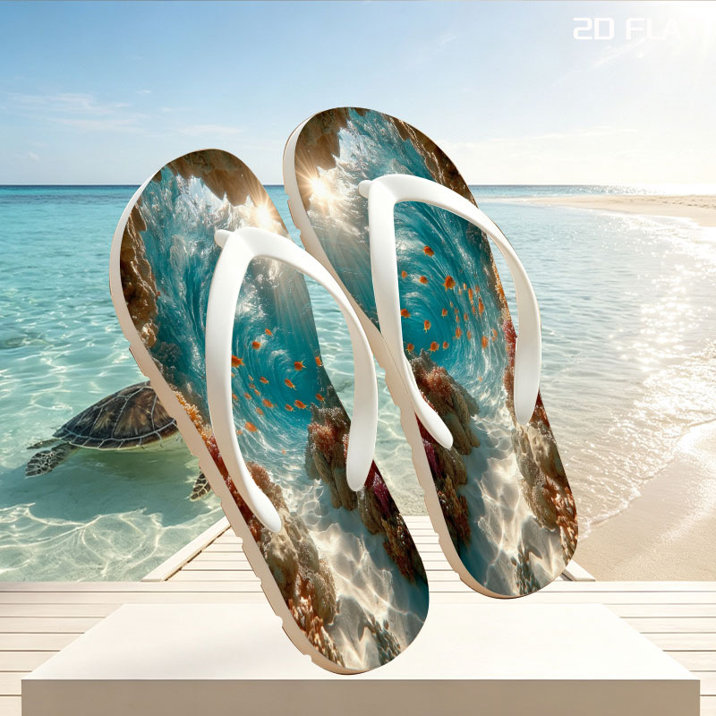 Sunlit Coral Cave with Swimming Fish -  flip-flops