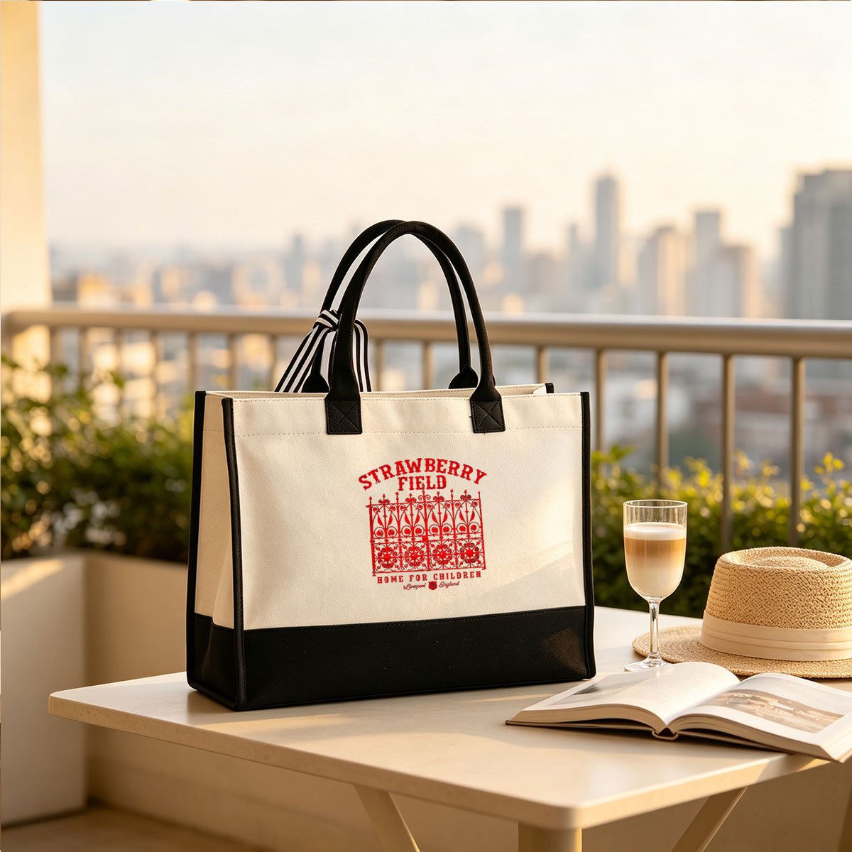 Strawberry Field Home for Children, Liverpool, England – The Beatles' Iconic Gate Design - Canvas patchwork gift tote bag
