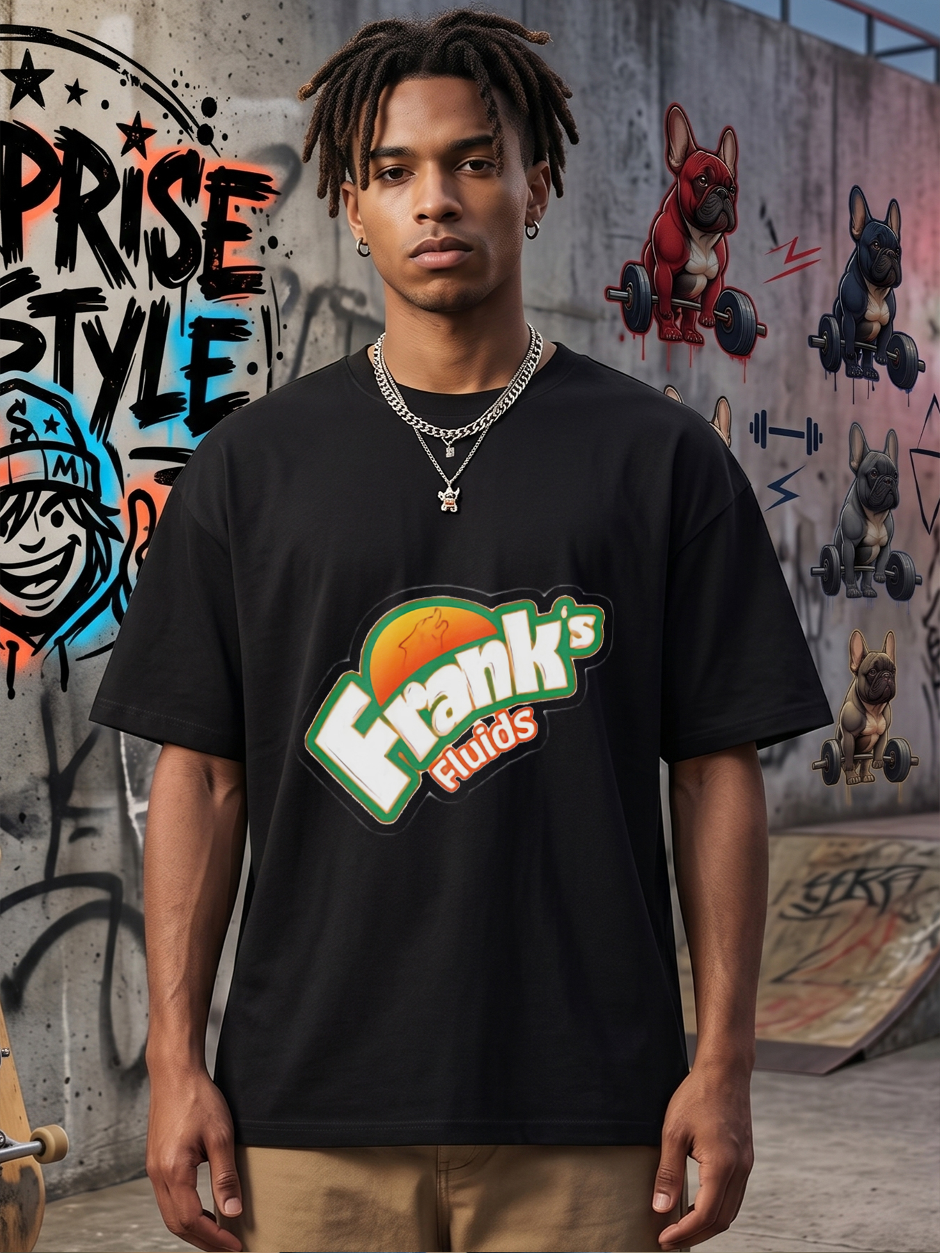 Men's Printed T-Shirt Frank's Fluids Logo Design Casual Round Neck Summer Lightweight Breathable Short Sleeve T-Shirt for Outdoor Activities and Everyday Wear Adults