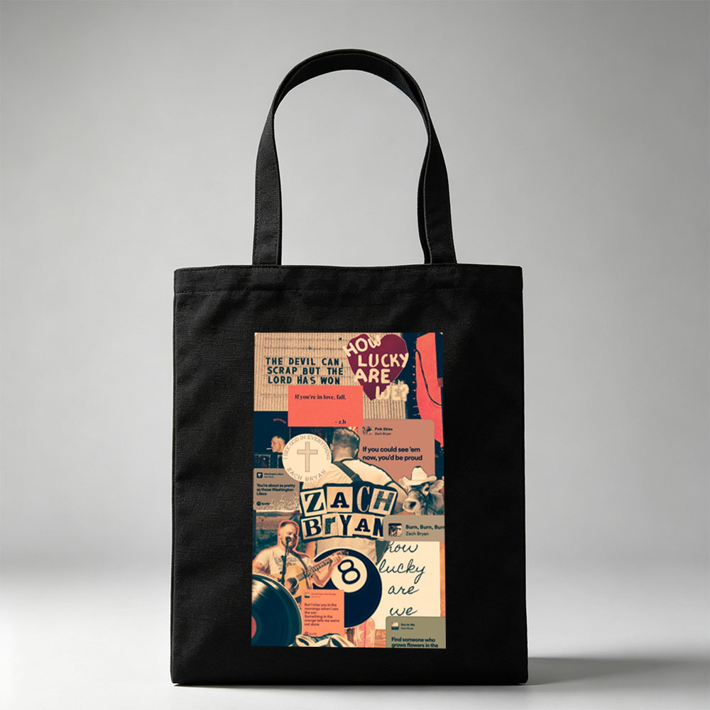 Zach Bryan Collage Featuring Lyrics, Music, and Country Themes - Canvas tote bags