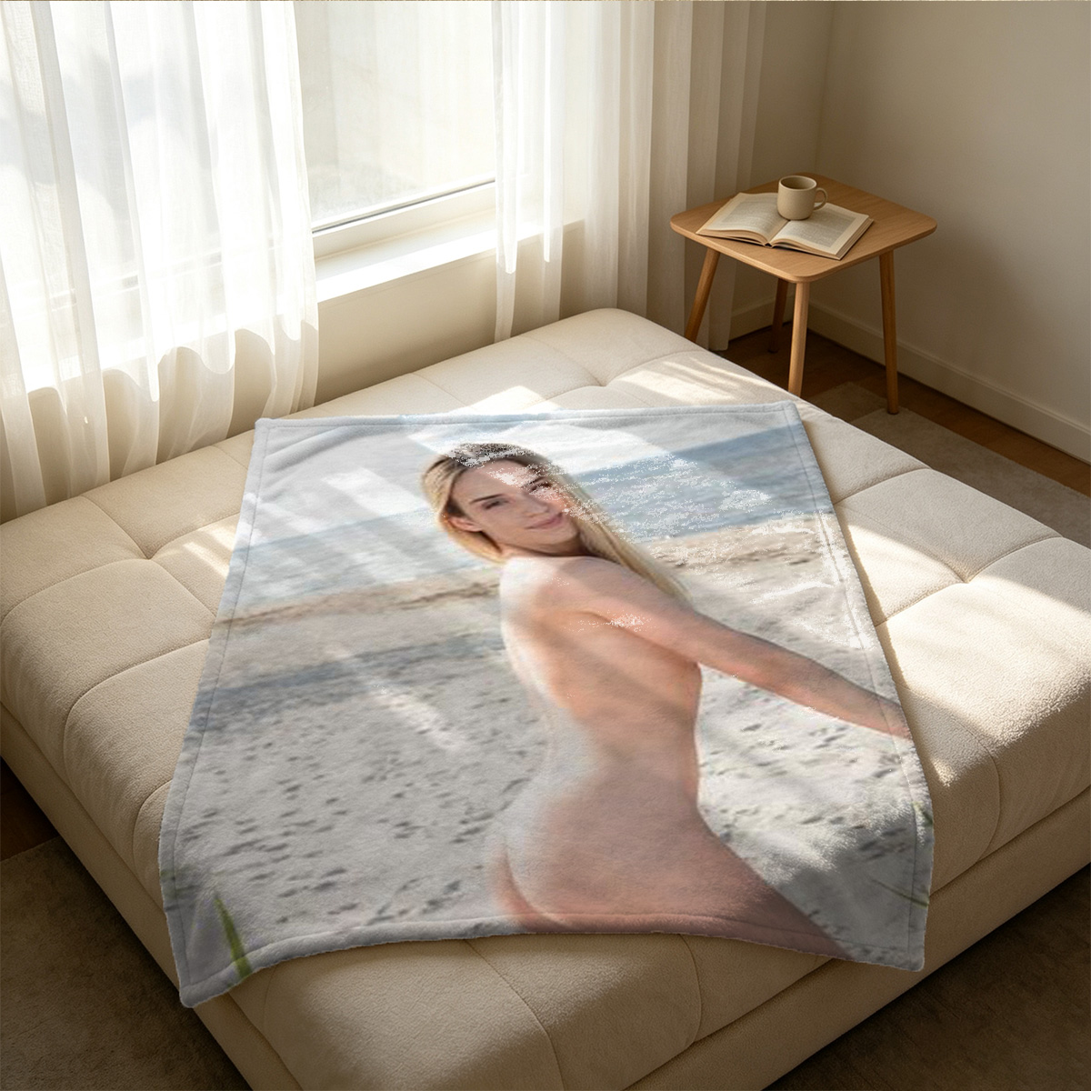 Two Women in VIXEN Lingerie Embracing on a Cliffside Overlooking the Sea - Blanket
