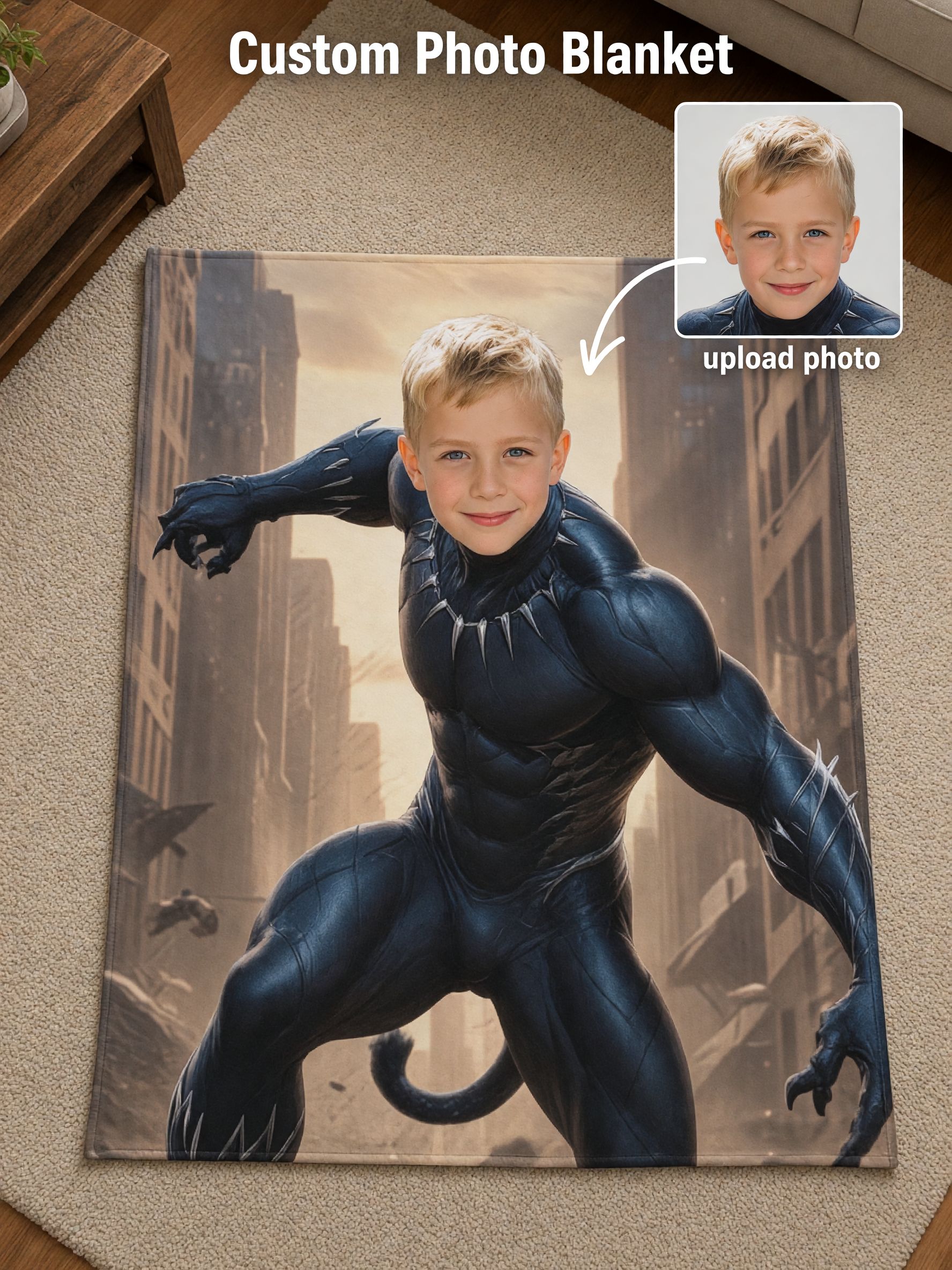 Custom Superhero Photo Blanket Personalized Face Flannel Fleece Throw Skin Friendly Anti Pilling Bed Couch Gift