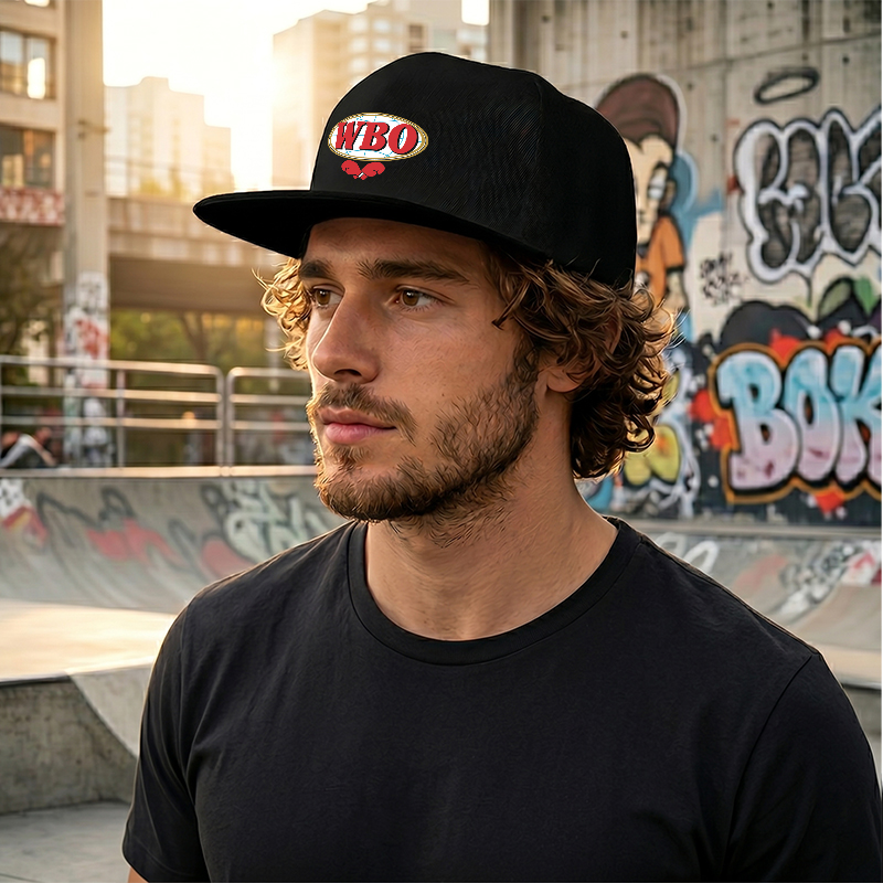 Flat Brim Baseball Cap WBO Boxing Logo Print Streetwear Underground Skate Style for Boxing Gym Basketball Court Urban Athletes and Hip Hop Culture Fans