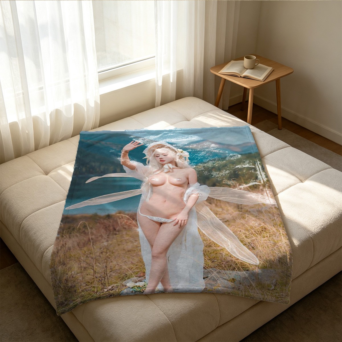 Red Lingerie Tease by the Window - Blanket