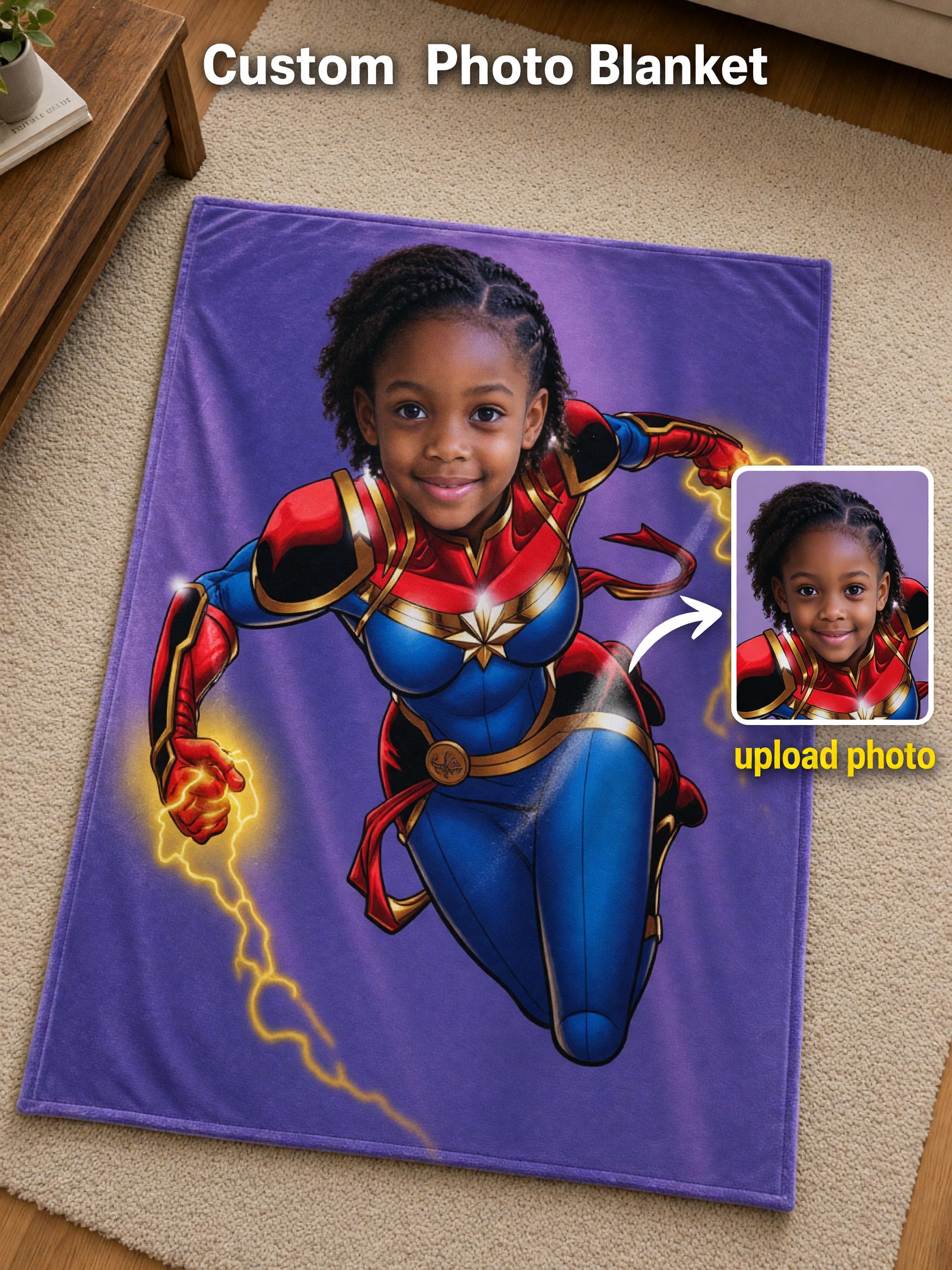 Custom Superhero Photo Blanket Soft Flannel Fleece Throw Personalized Face Portrait Bed Sofa Wrap Ideal Keepsake Gift