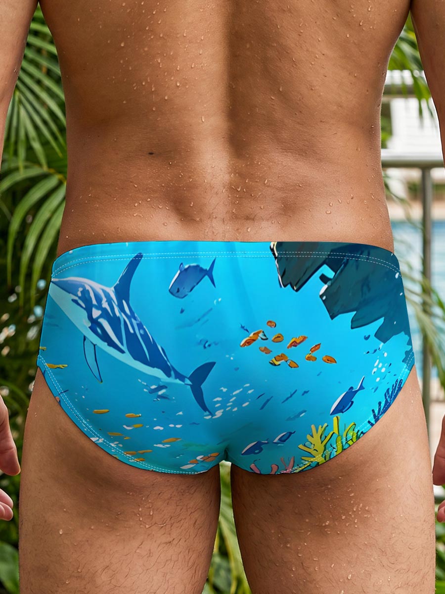 Vibrant Coral Reef with Dolphins and Tropical Fish -  Men's swim trunks