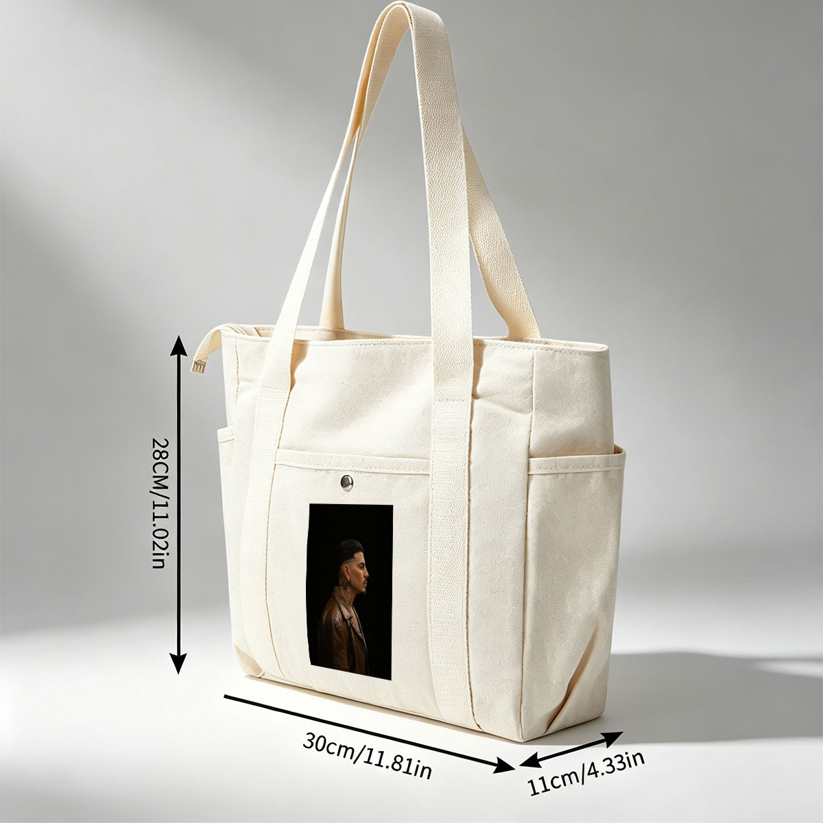 Bad Bunny in Profile Portrait Wearing Brown Leather Jacket Against Black Background - Multi-pocket bags