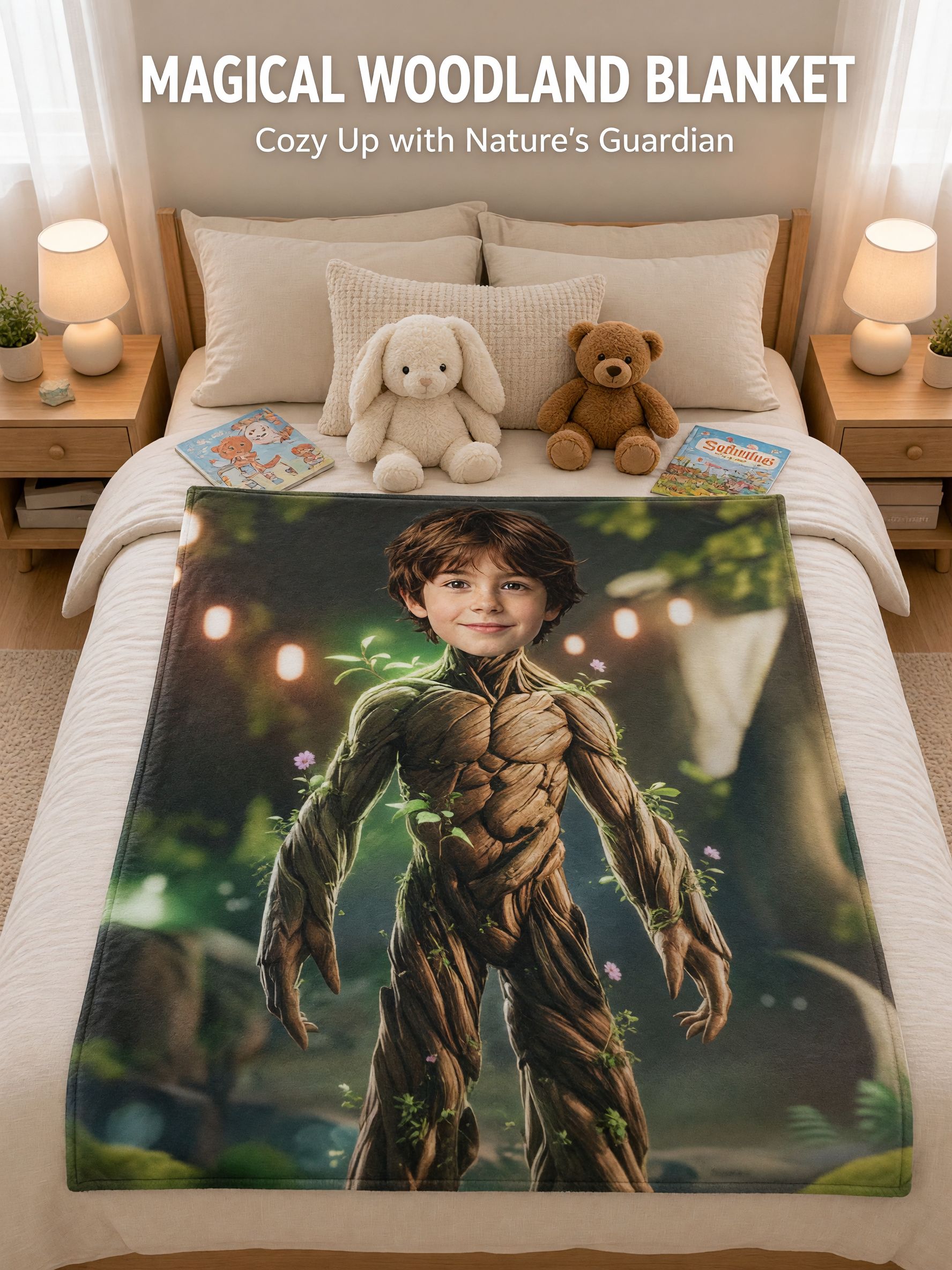 Personalized Custom Face Photo Blanket Soft Flannel Fleece Throw Fantasy Hero Keepsake Gift for Kids and Family