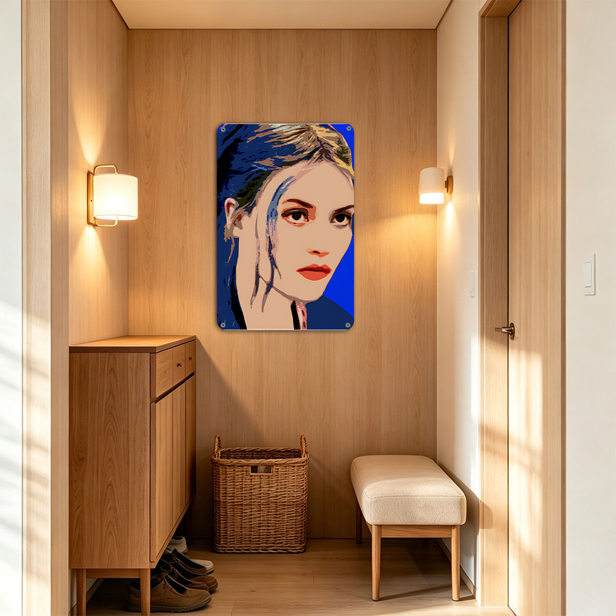 Portrait of a Woman with Blue Hair and Bold Colors - painting