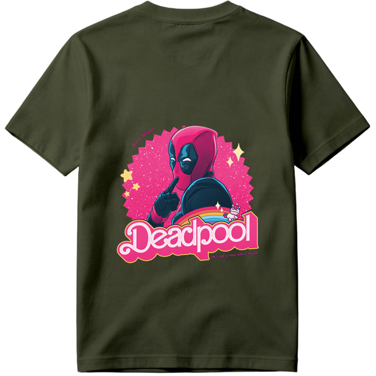 Deadpool: Wade Wilson with a Unicorn and Rainbow - Tee