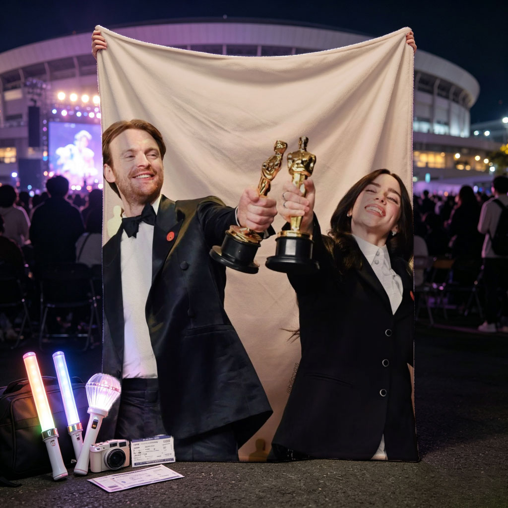 Emma Stone and Damien Chazelle Holding Oscars at the Academy Awards Ceremony - Blankets