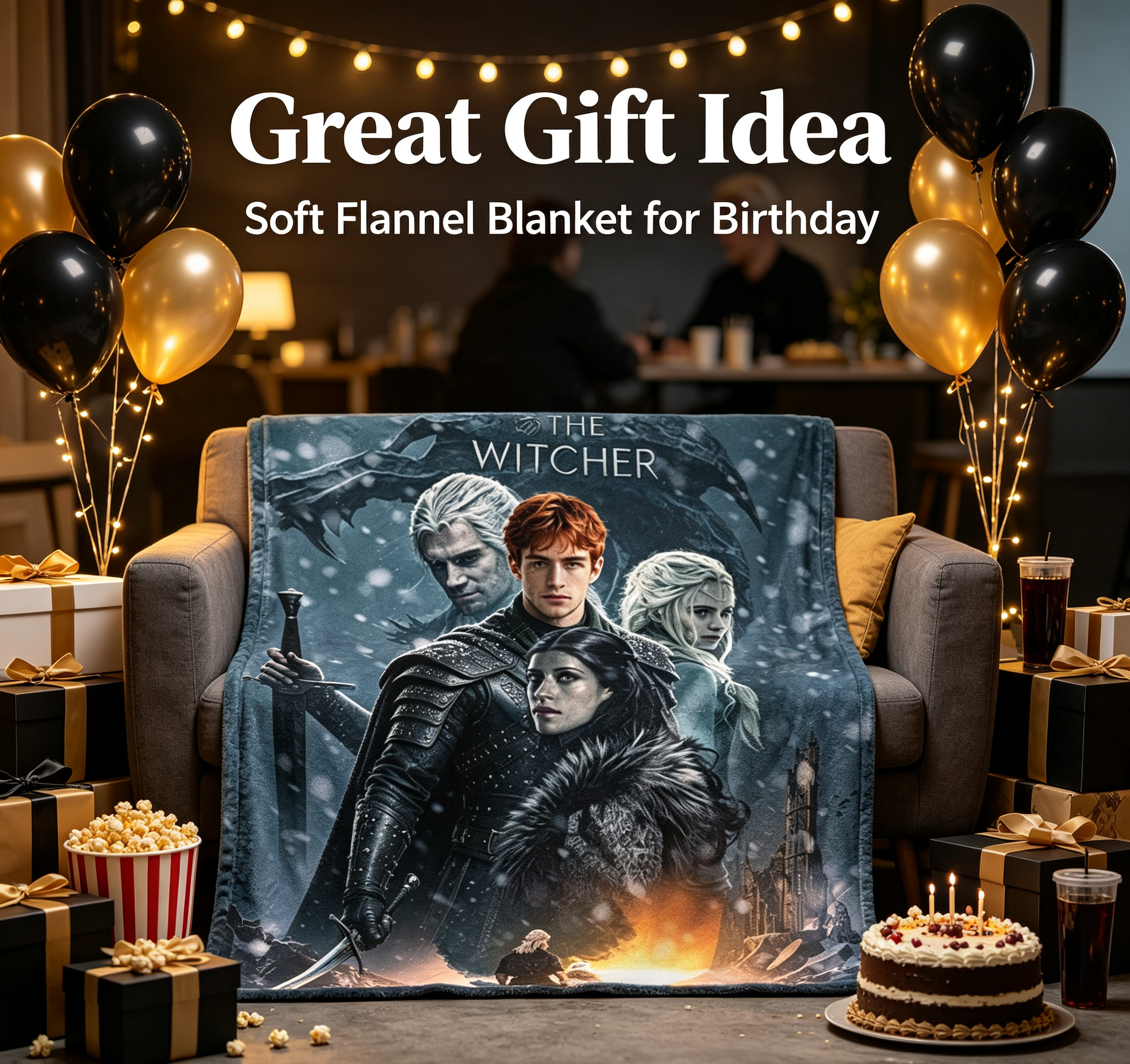 Custom Face Blanket The Witcher Netflix Series Flannel Blanket for Fans and Cosplay Gifts and Giveaways