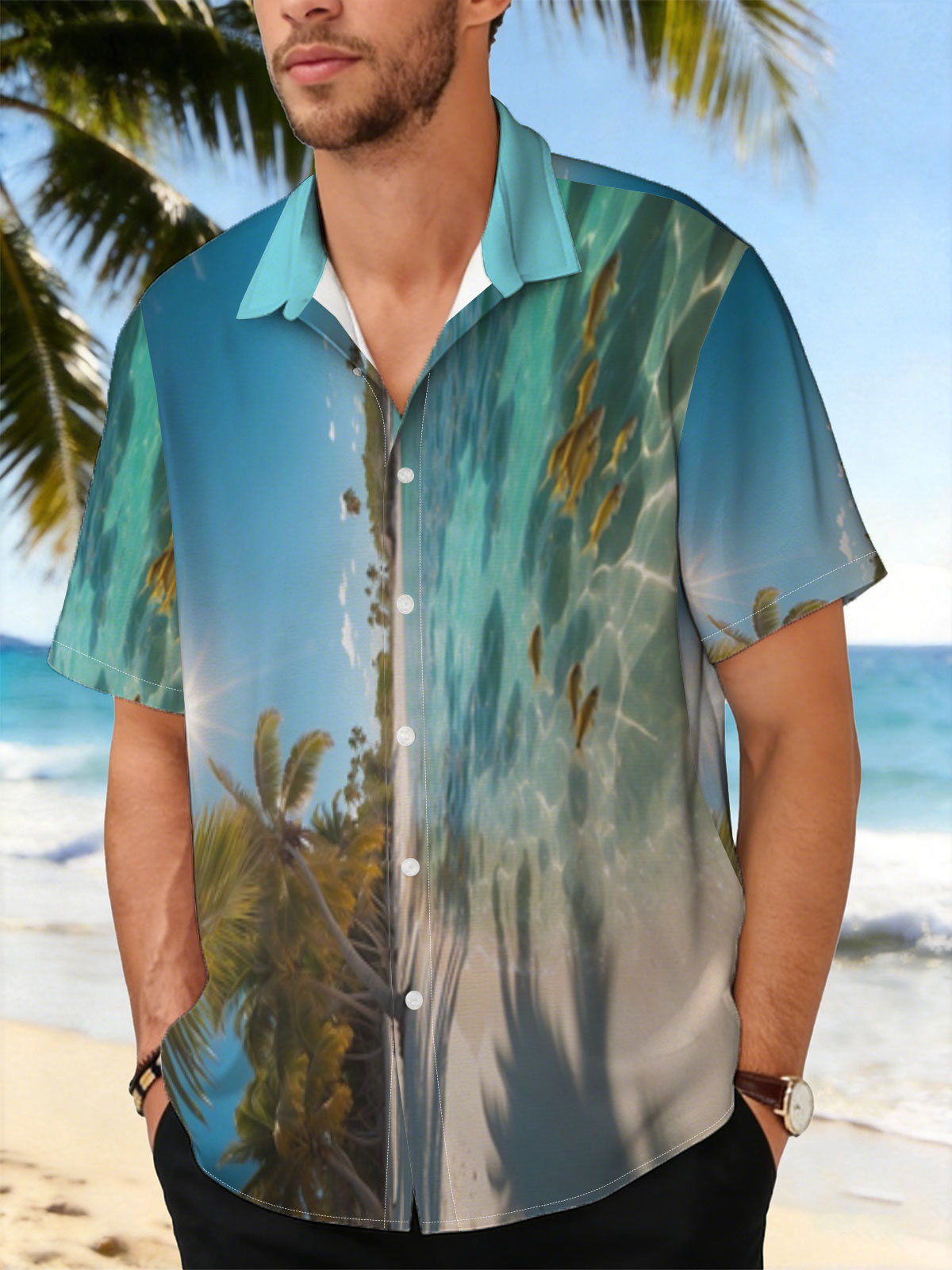 Tropical Beach with Palm Trees and Clear Water -  Shirt