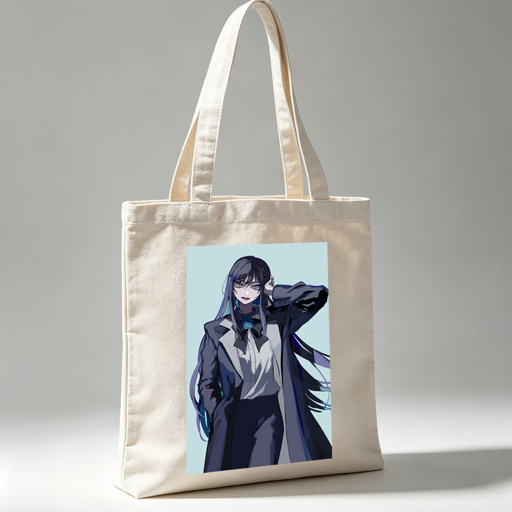 Anime Character in Formal Attire with Blue Rose and Long Hair - Canvas tote bags