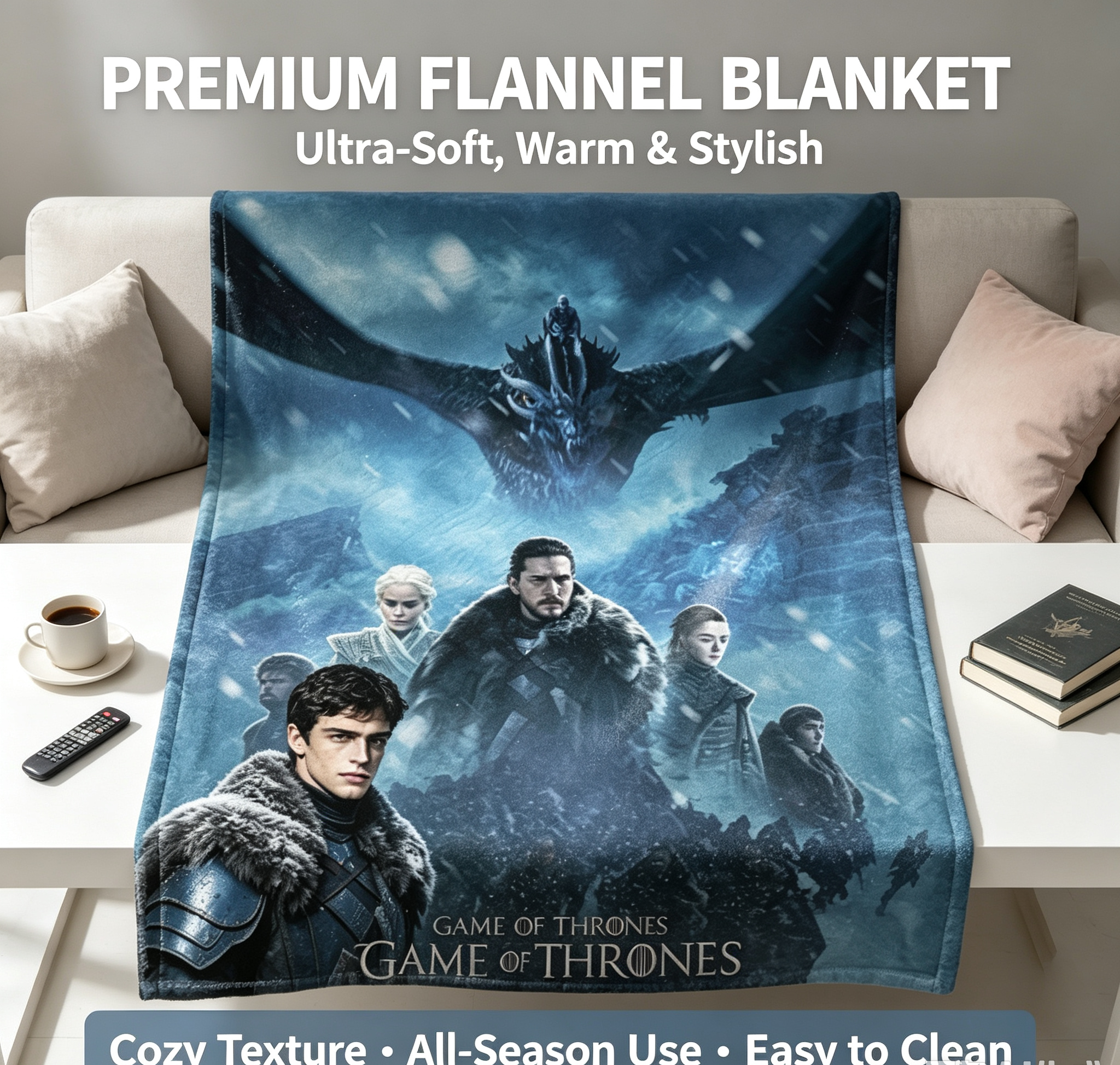 Custom Face Blanket Game of Thrones The Great War Flannel Blanket Winter Warfare Theme Gift for Fans and Collectors