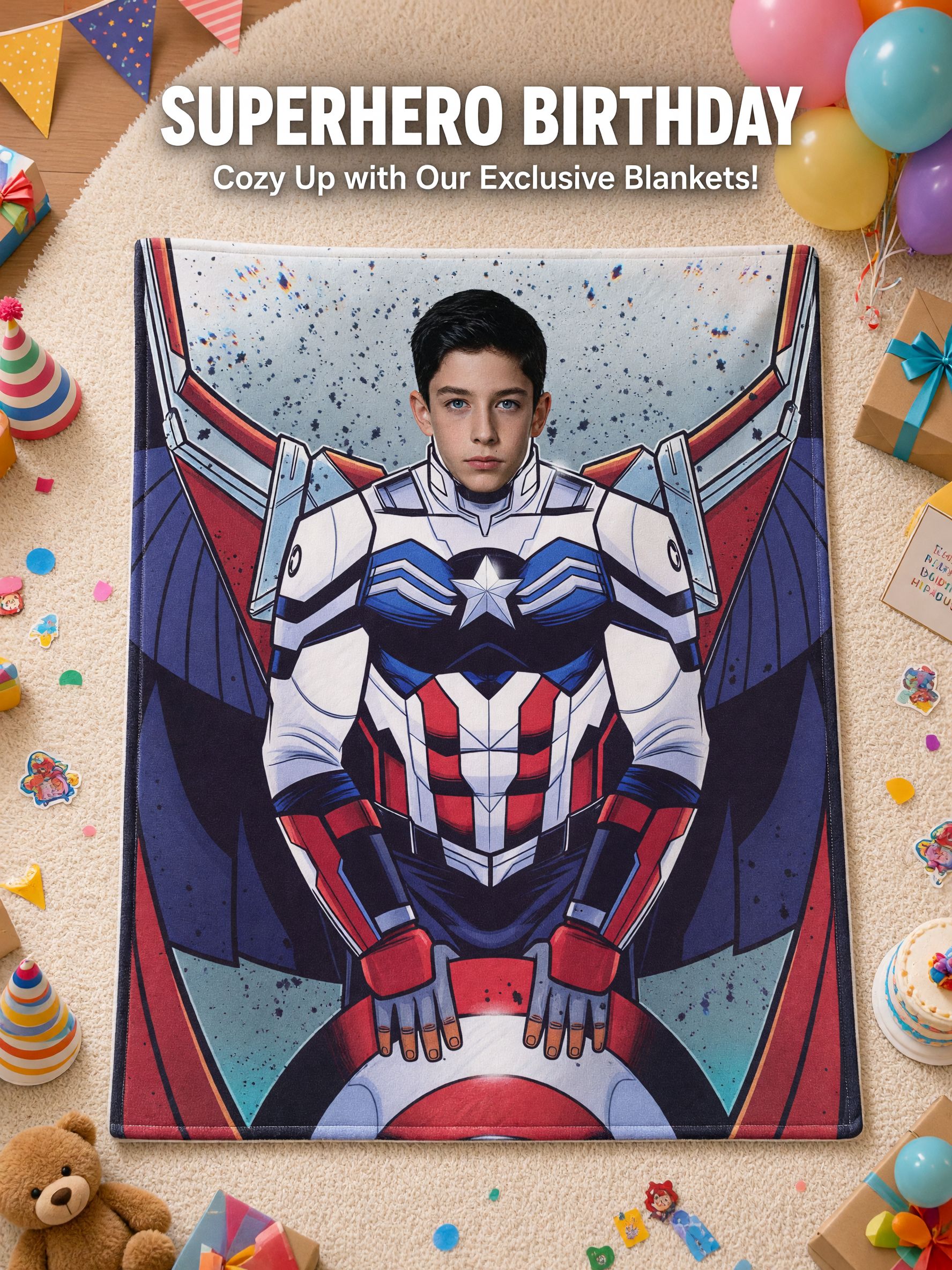 Personalized Custom Photo Superhero Flannel Blanket Ultra Soft Fleece Face Throw for Kids Adults Ideal Keepsake Gift