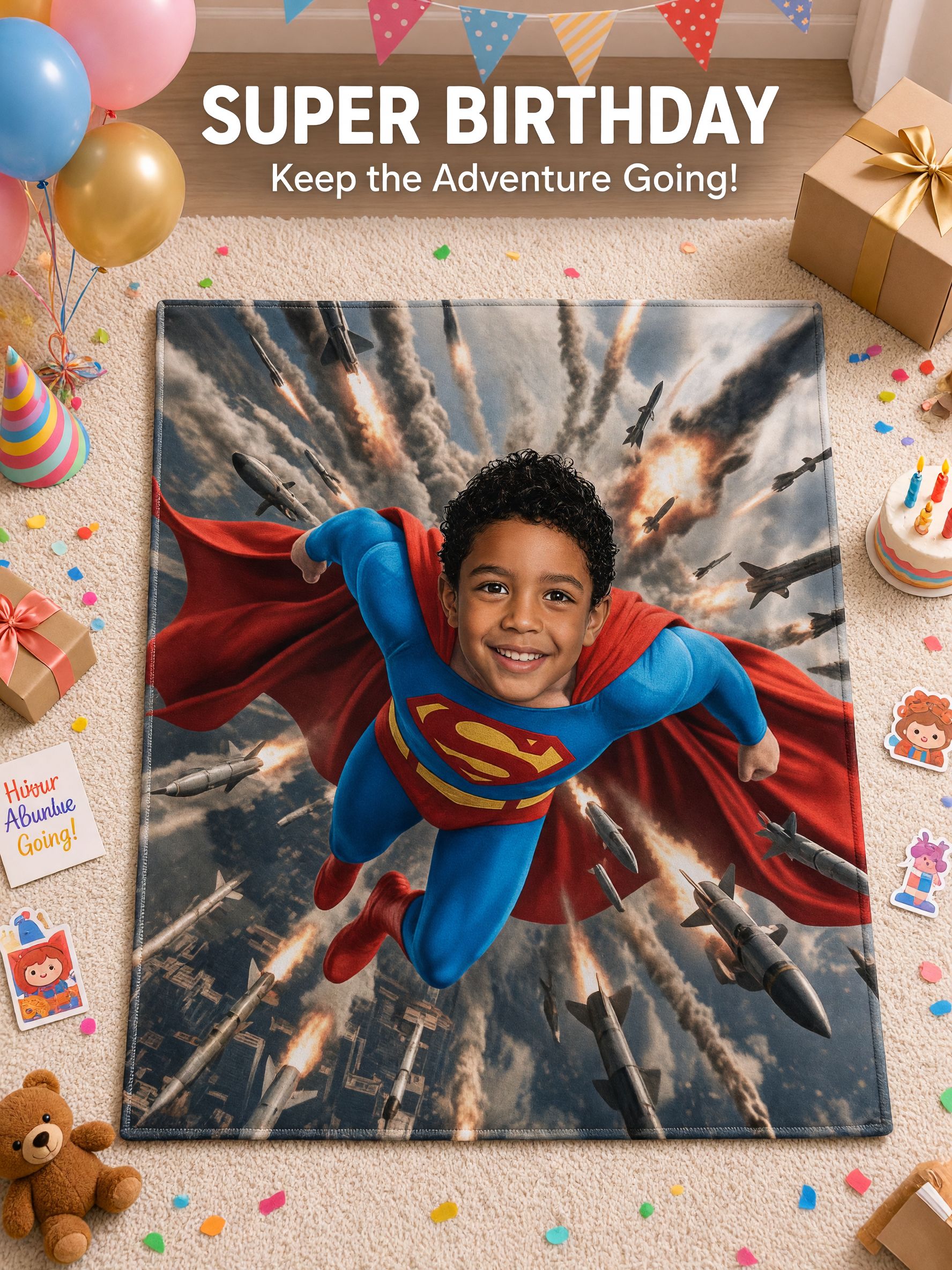 Custom Superhero Photo Face Blanket, Personalized Soft Flannel Fleece Throw for Kids, Ideal Cozy Keepsake Gift