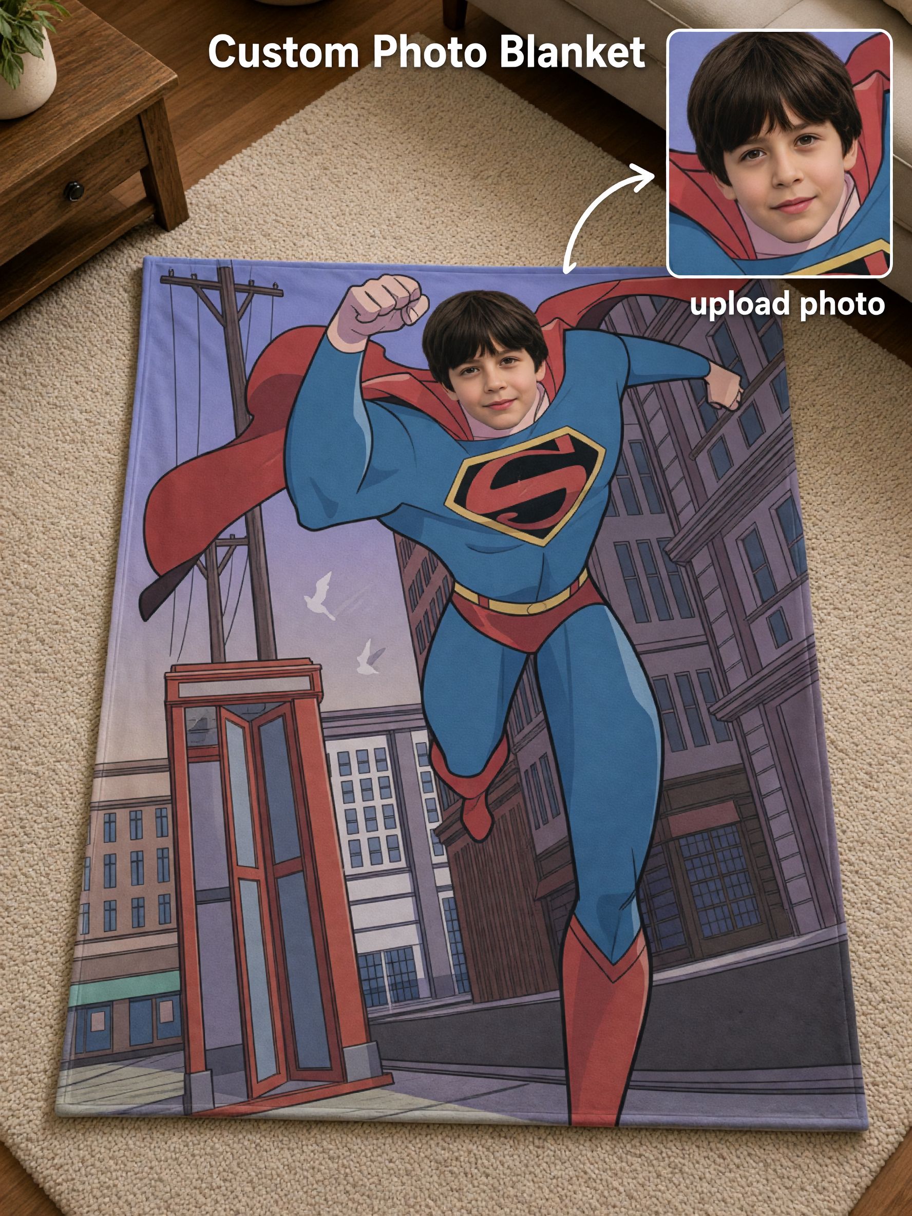 Custom Face Superhero Blanket Personalized Comic Book Flannel Fleece Throw for Kids Adults Cozy Keepsake Gift