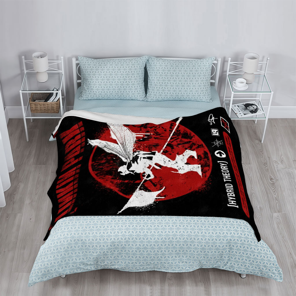 Linkin Park Album Cover Featuring Angelic Figure with Wings and Spear Against Red Circle Background - Blankets