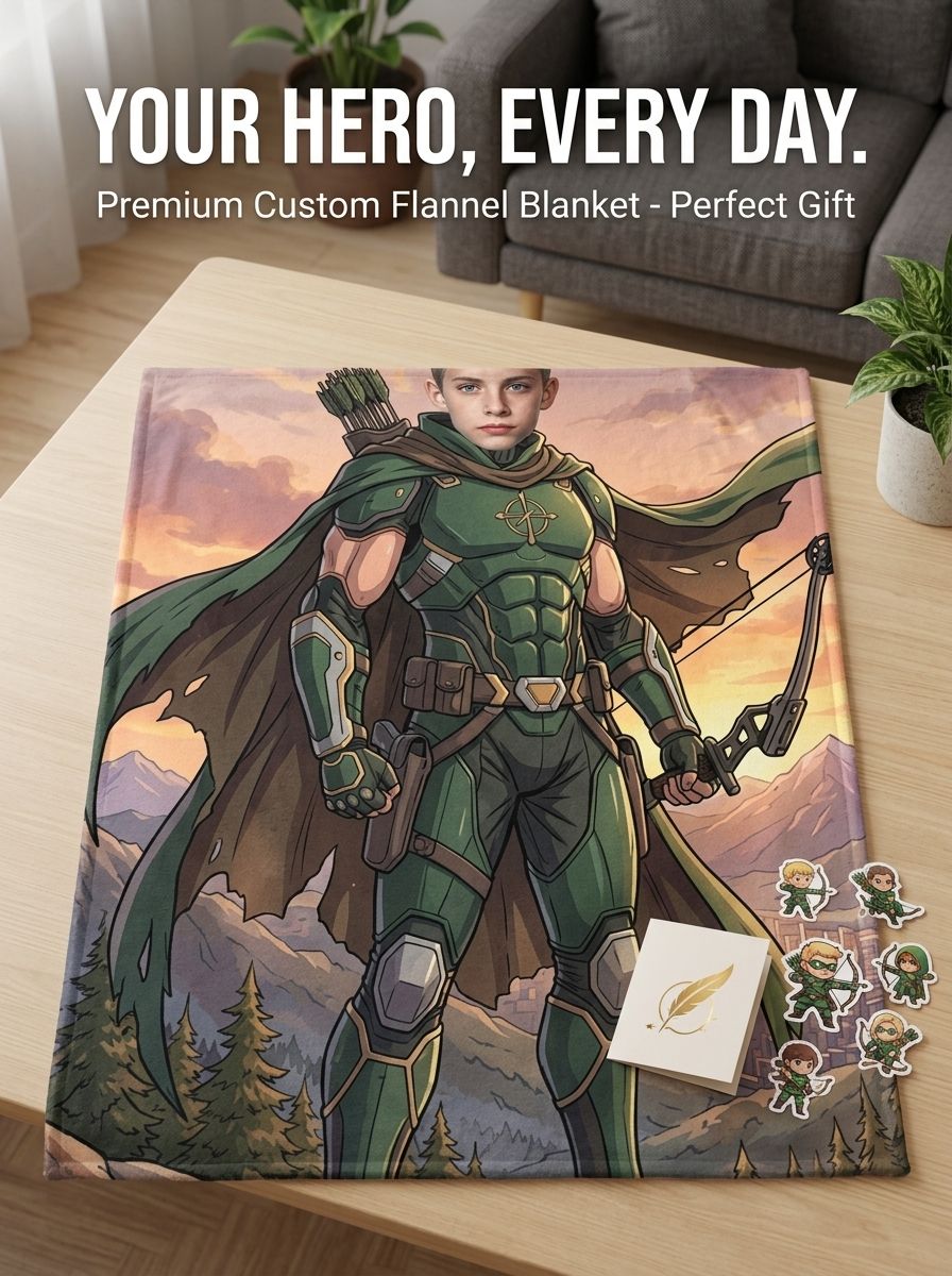 Custom Face Photo Flannel Blanket Personalized Superhero Archer Throw Skin Friendly Anti Pilling Cozy Birthday Gift