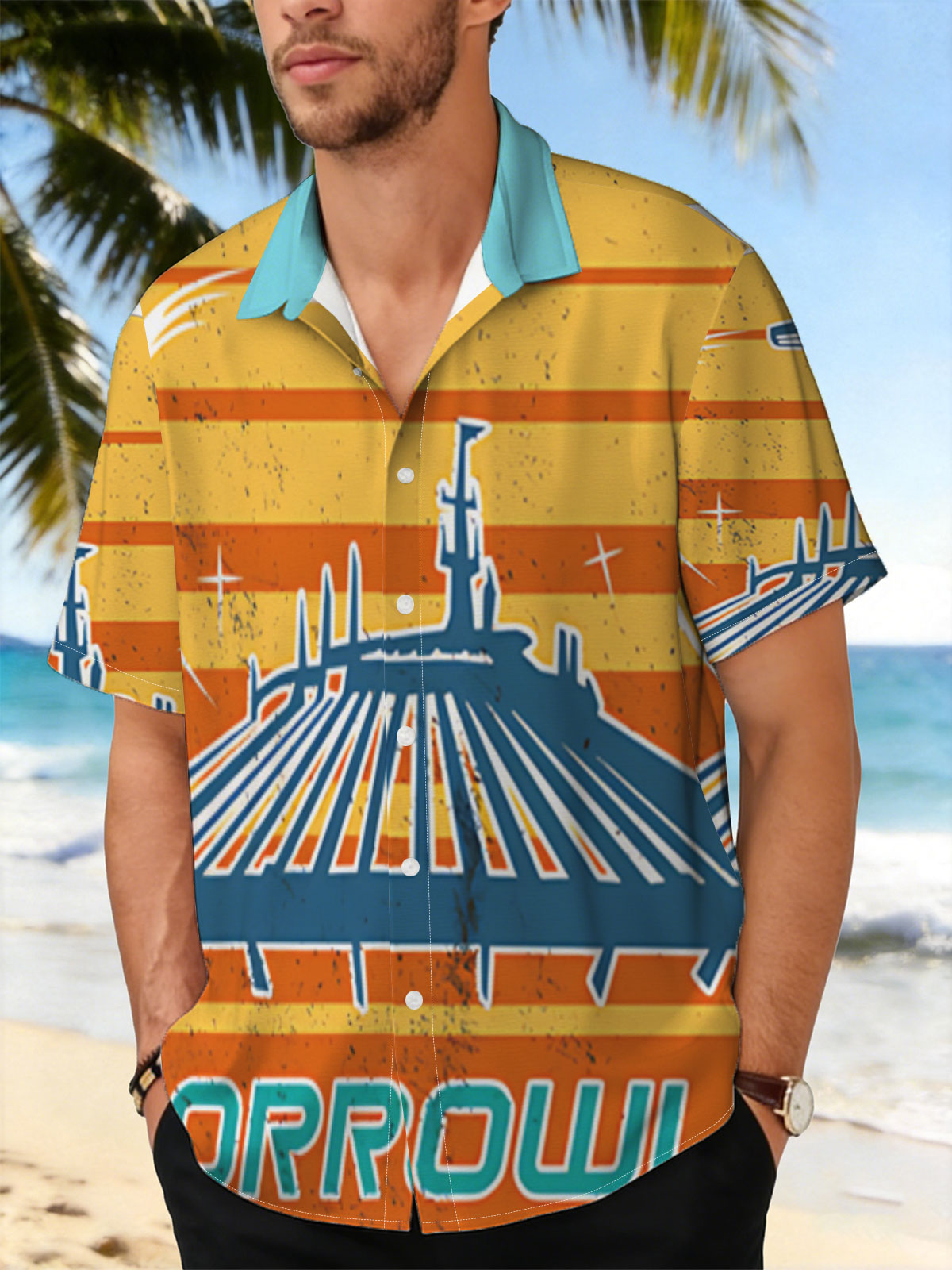Tomorrowland: Iconic Space Mountain Silhouette with Retro Solar Background -  Shirt