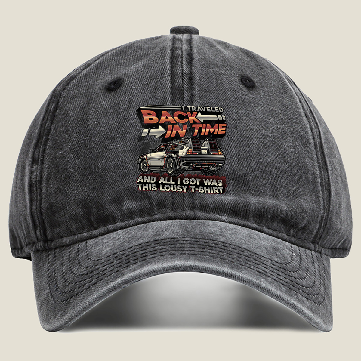 Back to the Future - DeLorean Time Machine T-Shirt - Washed Denim - Baseball Cap