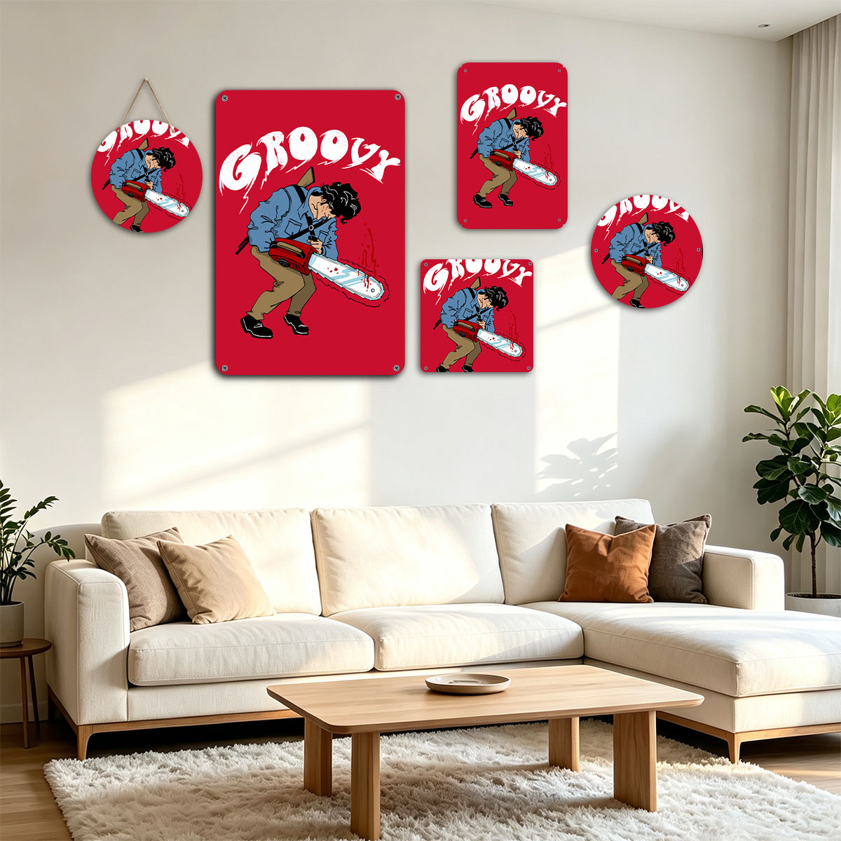 Groovy Chainsaw Man with Red Background - painting