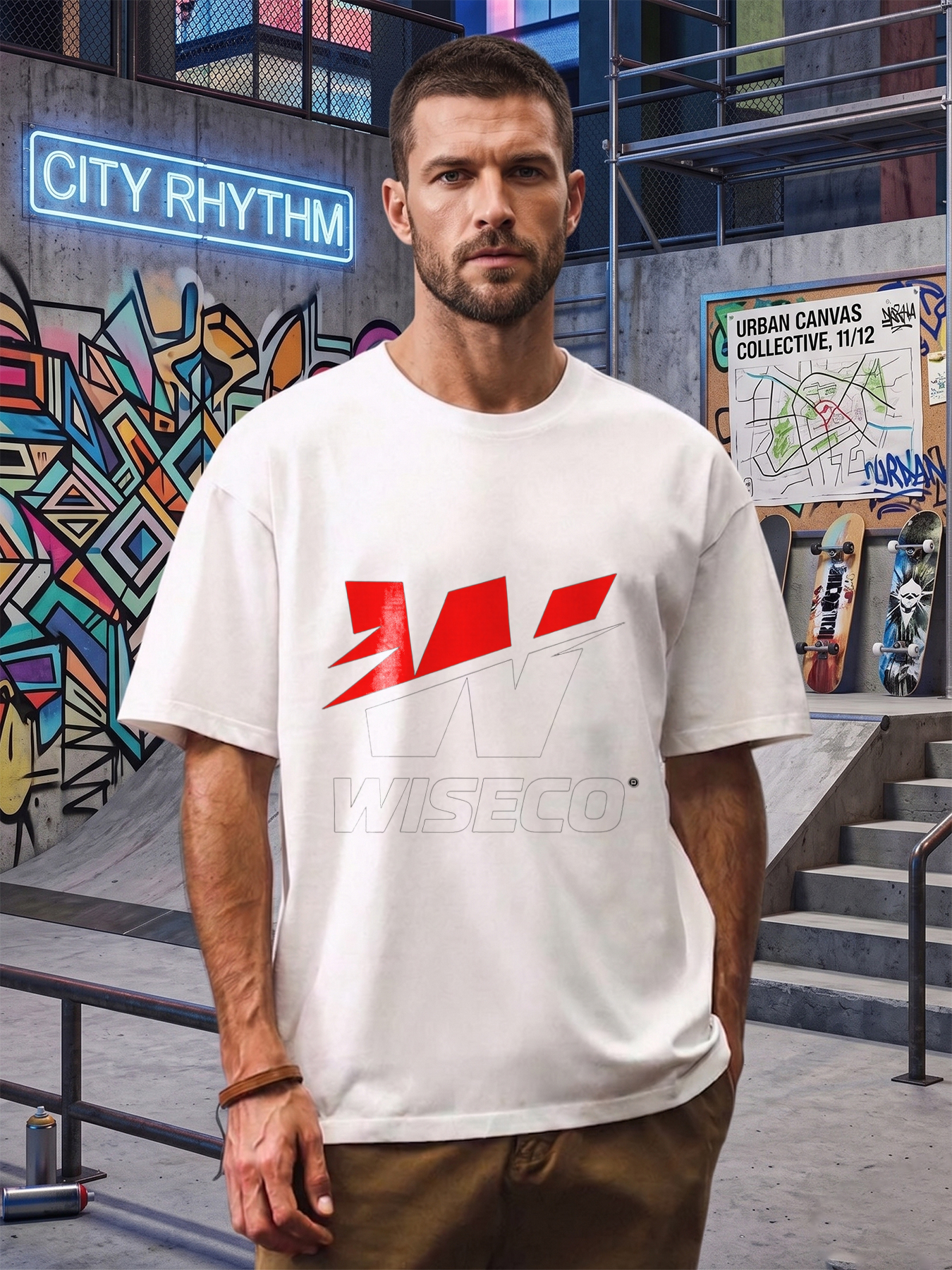 Men's WISECO Logo Print T-Shirt Red White Graphic Design Casual Round Neck Lightweight Breathable Summer Short Sleeve Tee for Motorsports Enthusiasts and Automotive Fans