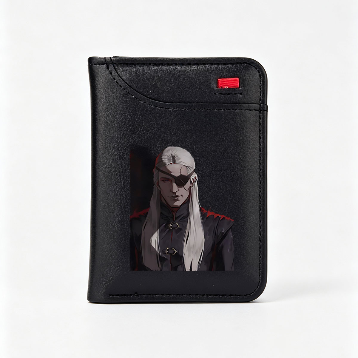 Elderly Warrior with White Hair and Eye Patch in Dark Armor - Vertical Style Wallet