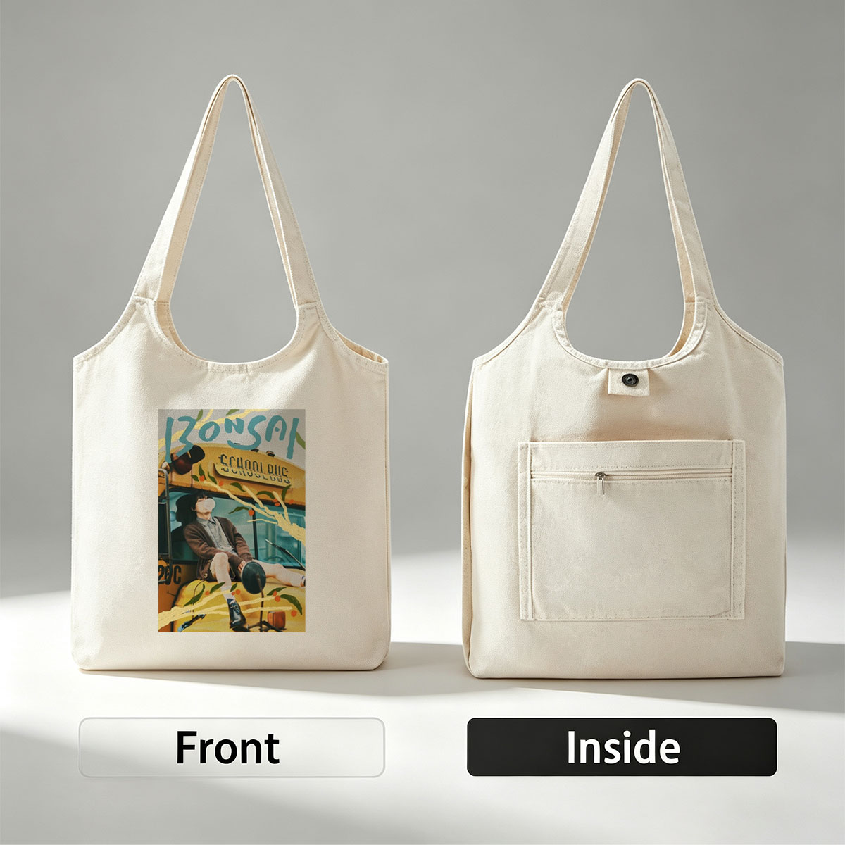IZ*ONE AI School Bus Scene with Youthful Charm and Artistic Elements - Canvas shoulder bags/