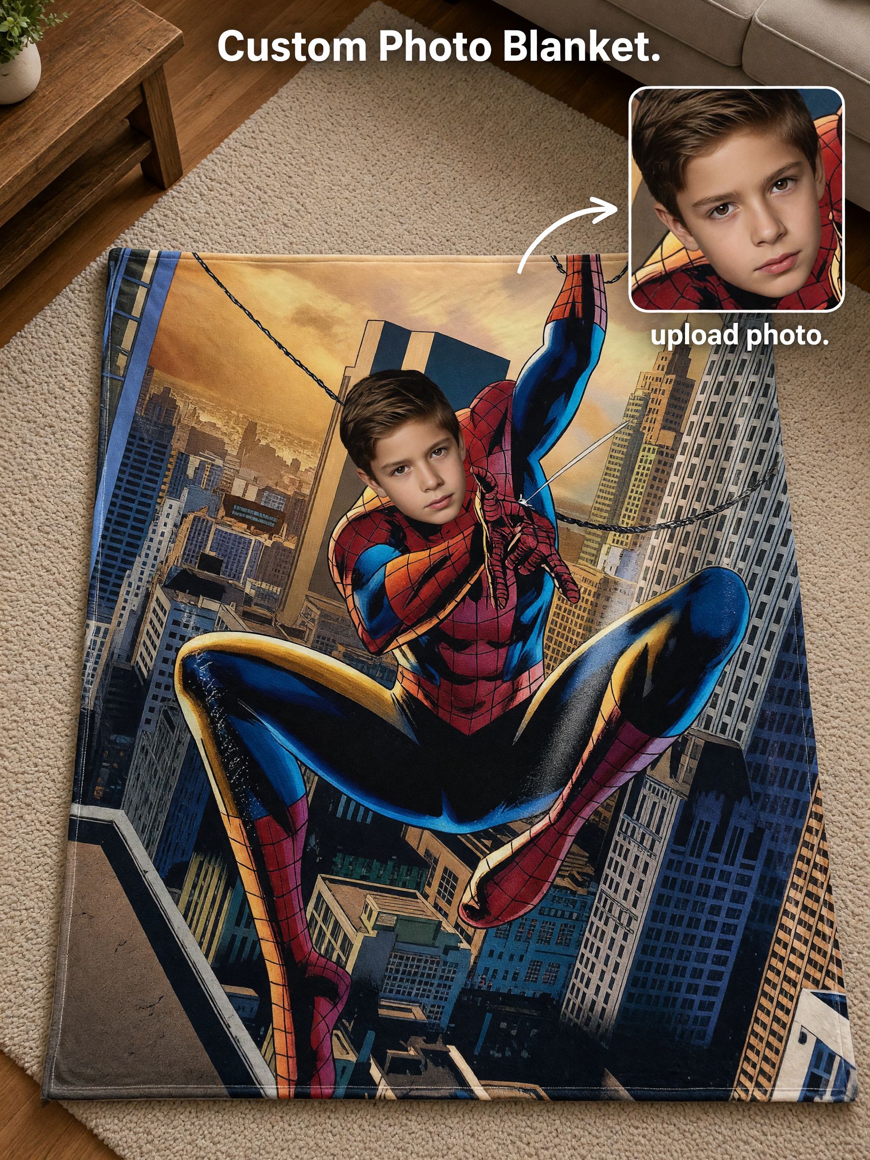 Personalized Superhero Photo Face Blanket Ultra Soft Flannel Fleece Throw Ideal Custom Cozy Gift for Kids Bed Couch