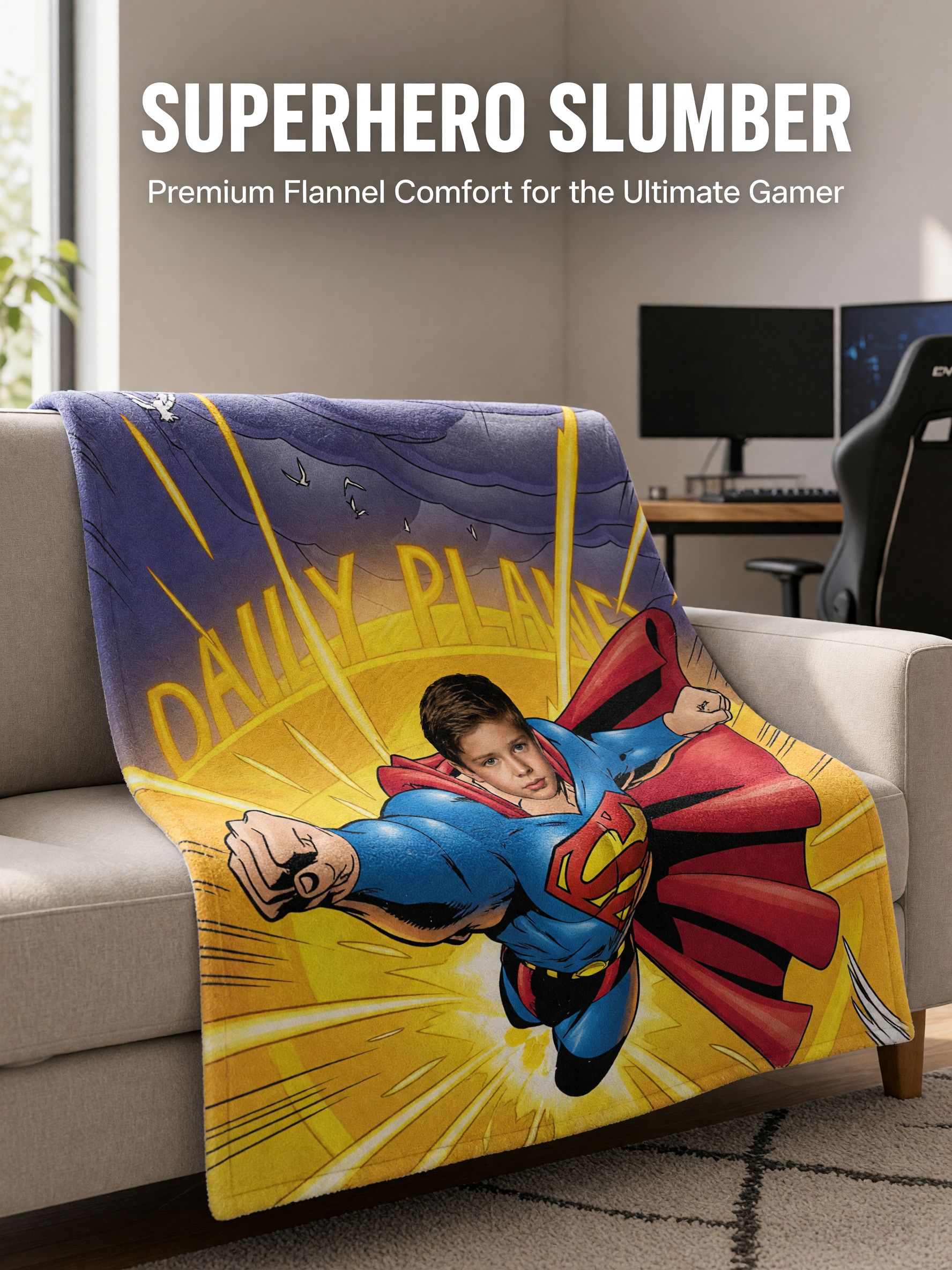 Custom Photo Superhero Fleece Blanket Personalized Face Comic Throw for Kids and Adults Ideal Cozy Gift