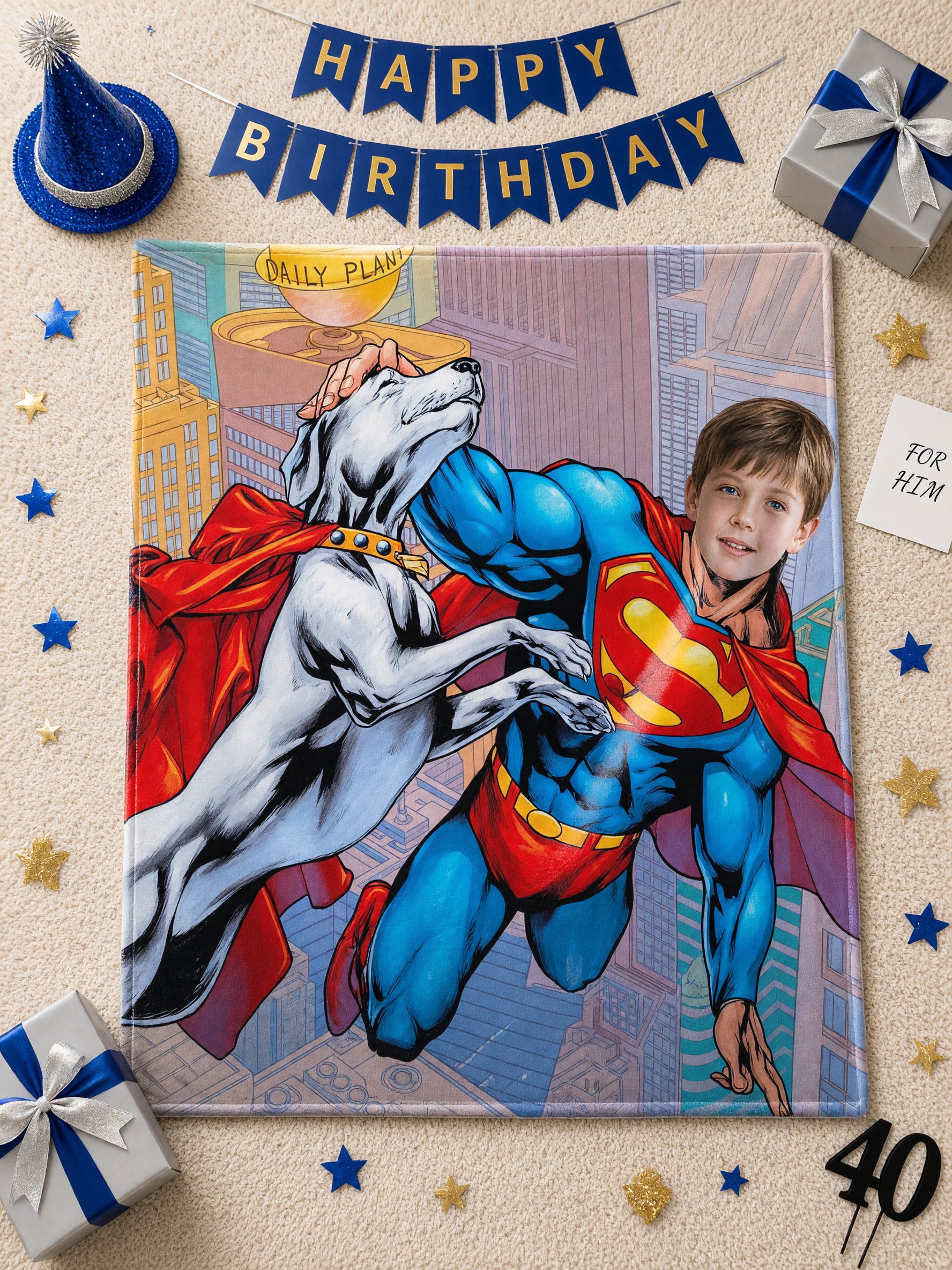 Custom Face Superhero Flannel Throw Blanket, Personalized Comic Hero Plush Fleece Bed Couch Cover, Ideal Birthday Gift