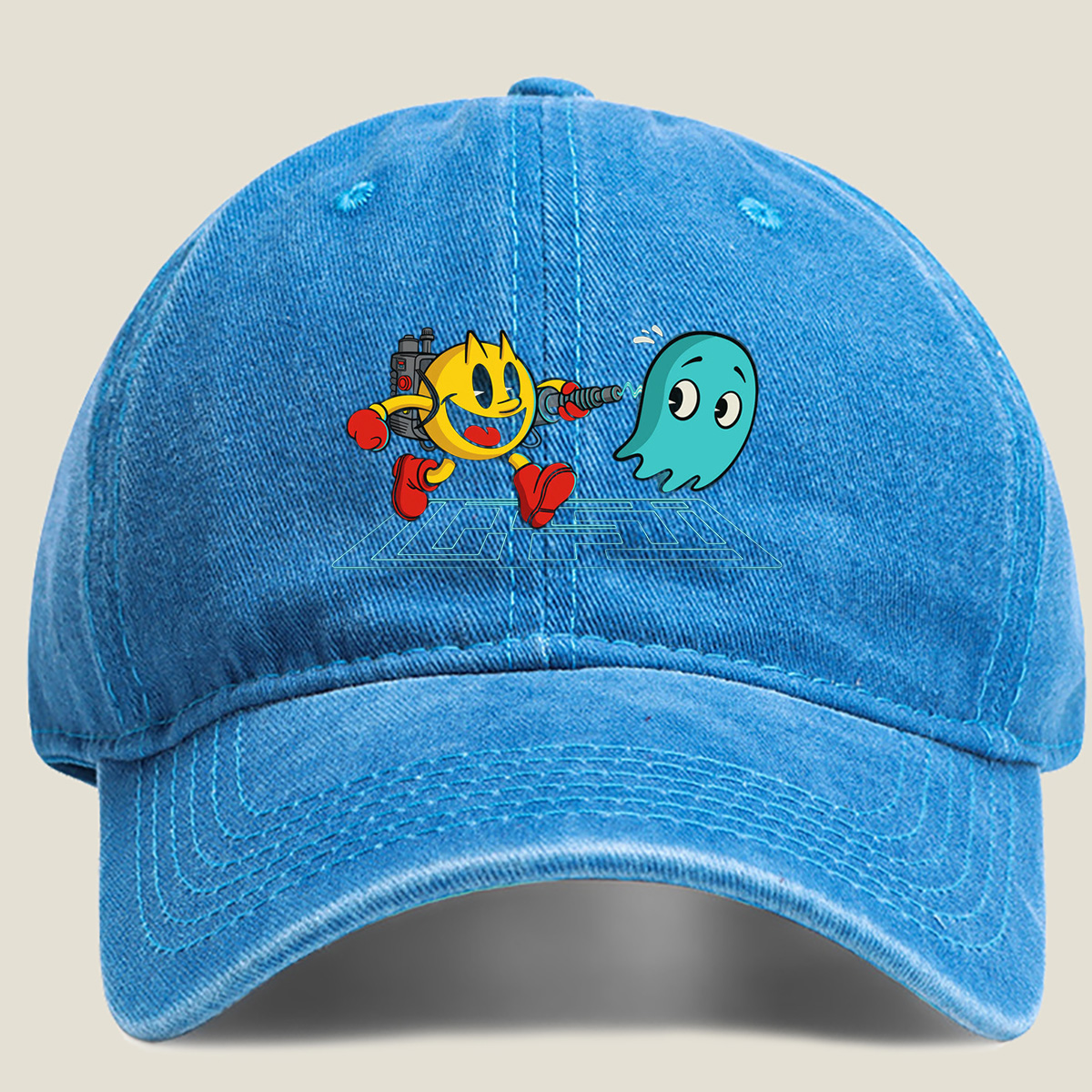 Pac-Man and Ghost in Action - Washed Denim - Baseball Cap