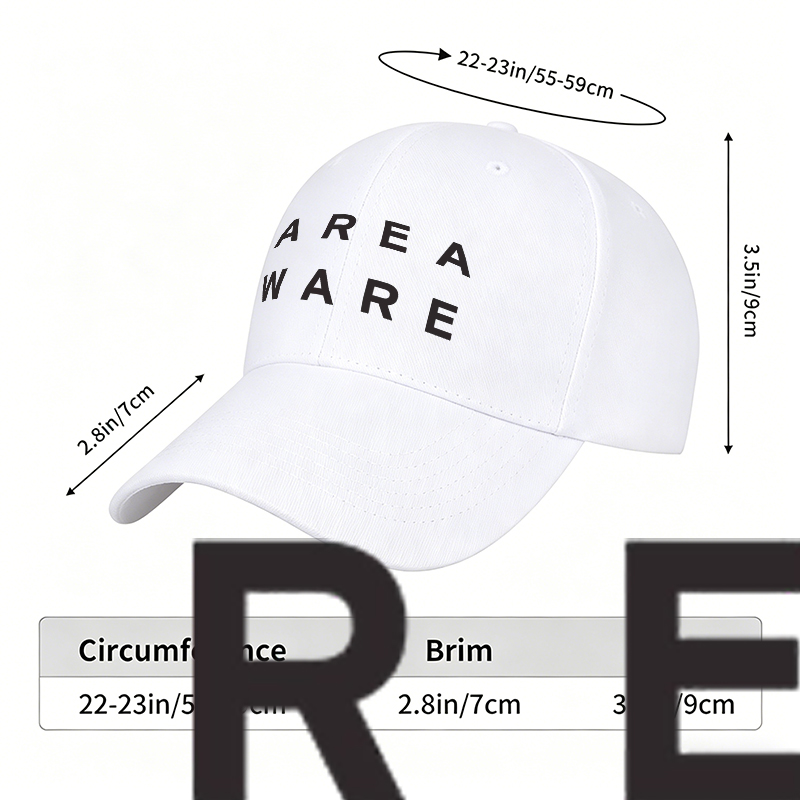 Unisex Classic Baseball Cap with AREAWARE Logo Print - Perfect for Outdoor Activities, Urban Style, and Daily Wear - Ideal for Men and Women Seeking Fashionable and Functional Headwear